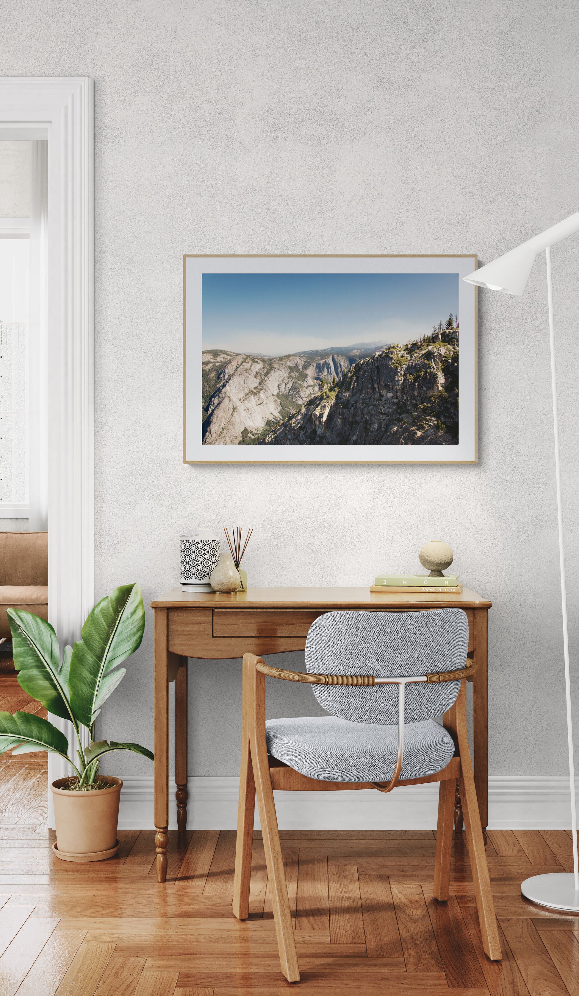 PHotograph of the Glacier Point view in Yosemite National Park, in a home office as wall decor.