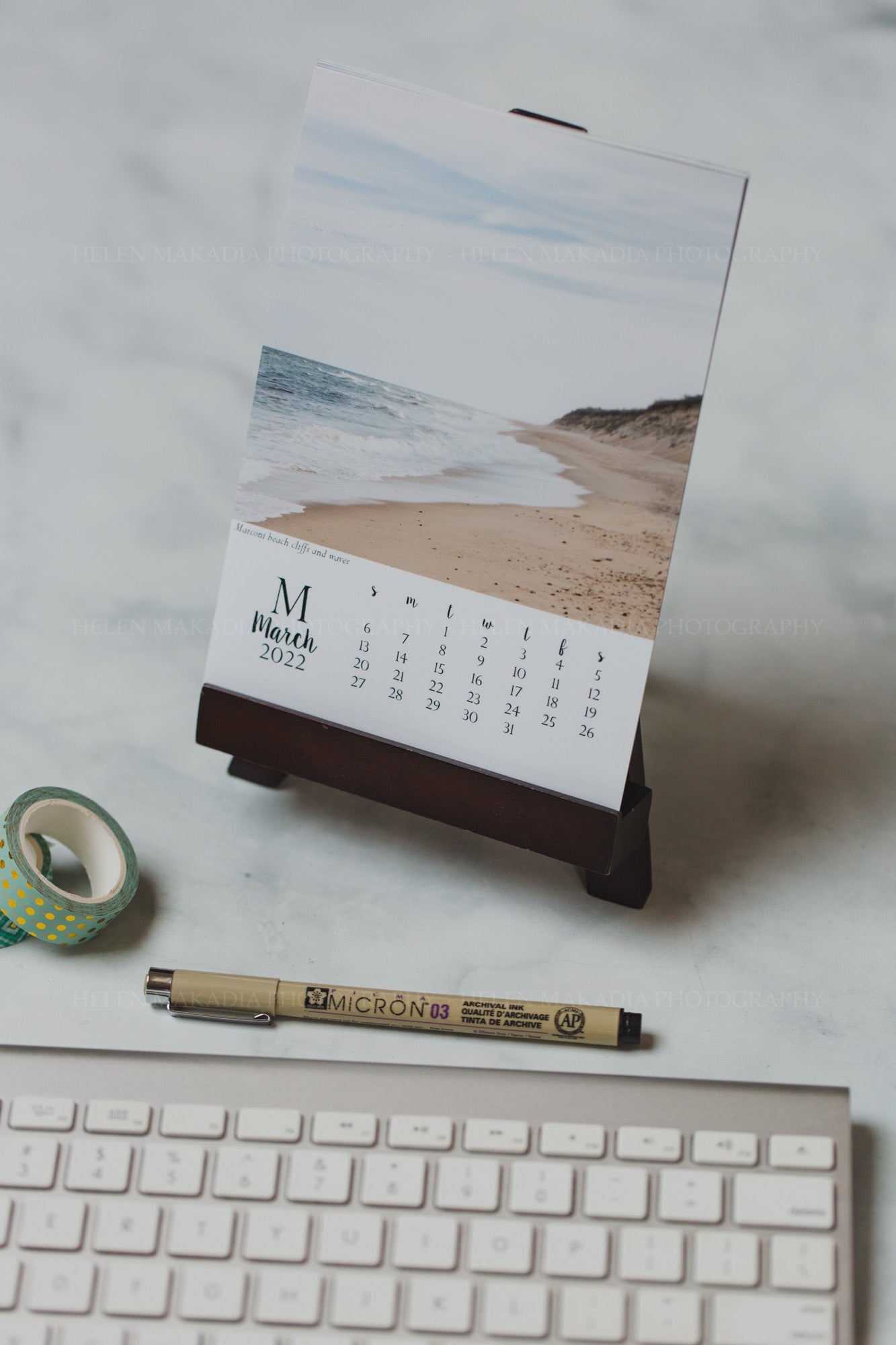 2022 Desktop Calendar Cape Cod shown on an easel