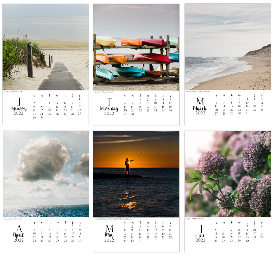 2022 Cape Cod Calendar Months January to June