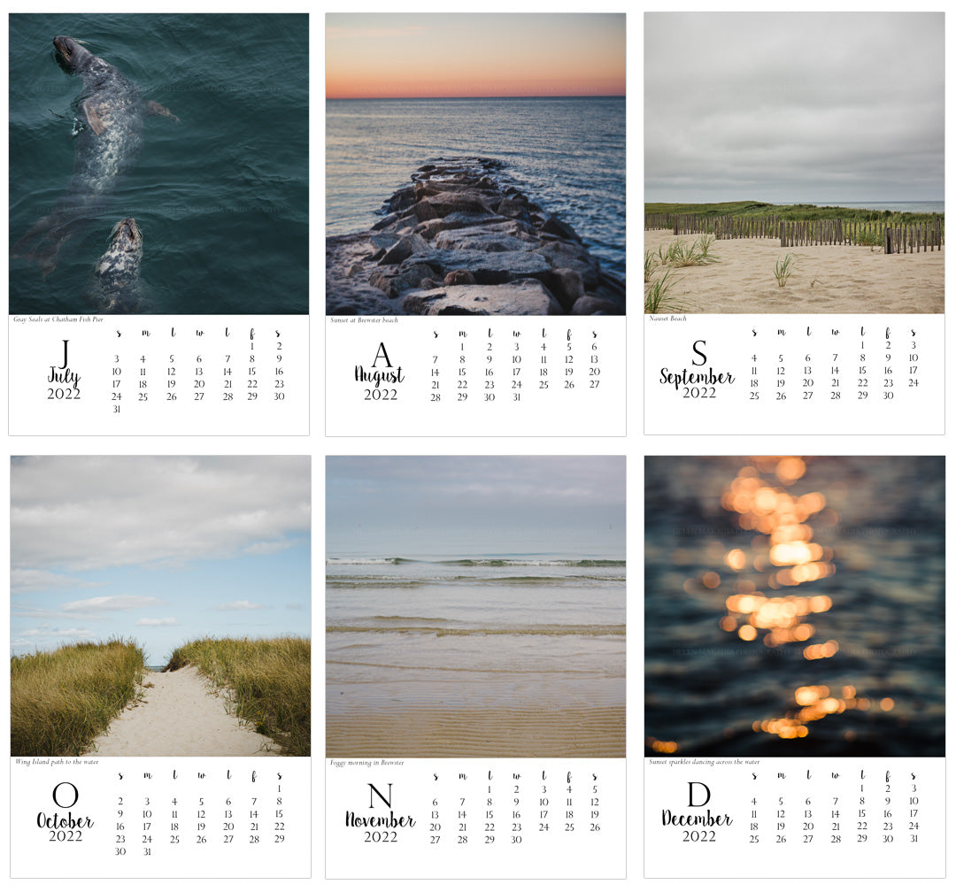 2022 Cape Cod Calendar Months of July to December