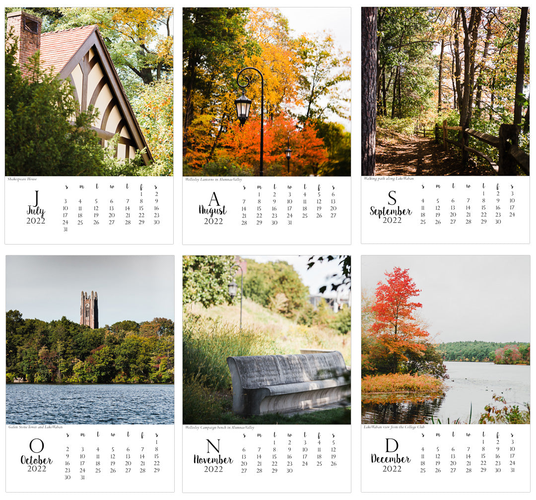 2022 Desk Calendar Wellesley July to December Months
