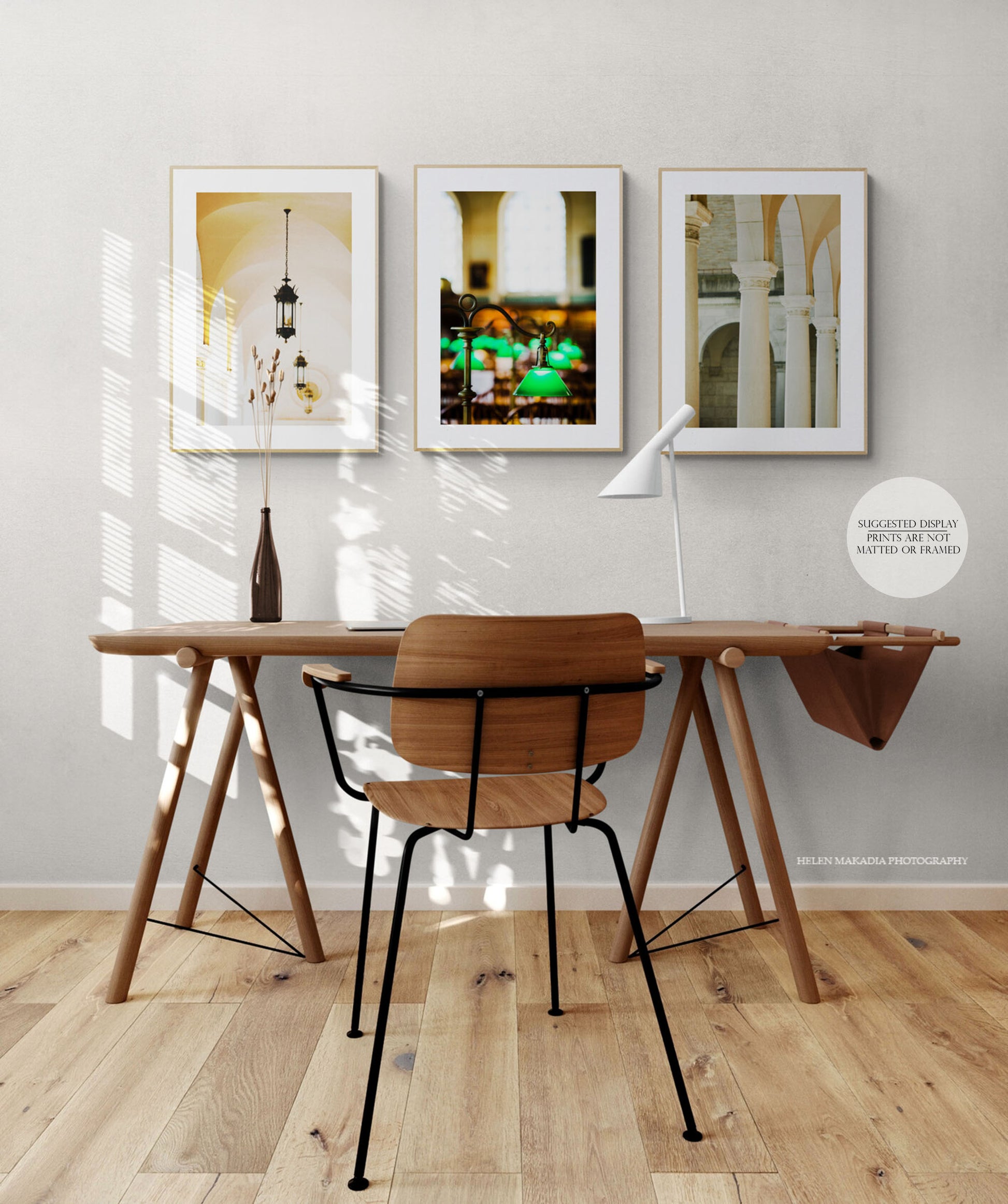 3 Photograph Prints of Boston Public Library in a Home Office