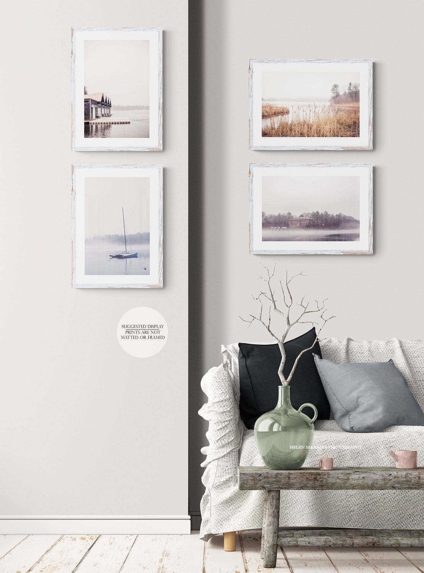 Four Photographs of Wellesley College Lake Waban in a Living Room as Wall Art
