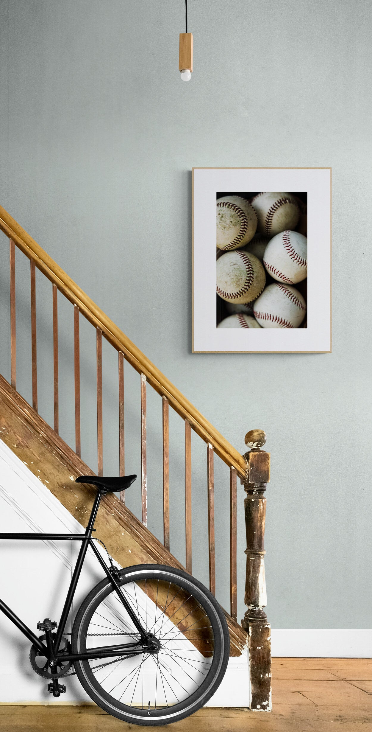 Photograph of Baseballs as hallway and staircase wall art