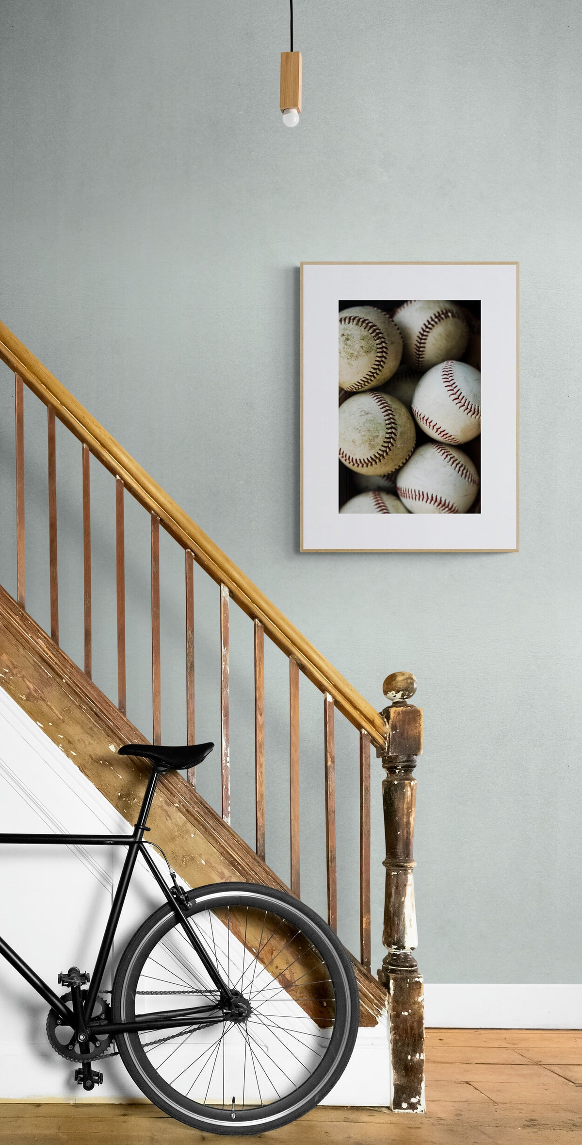 Photograph of Baseballs as hallway and staircase wall art