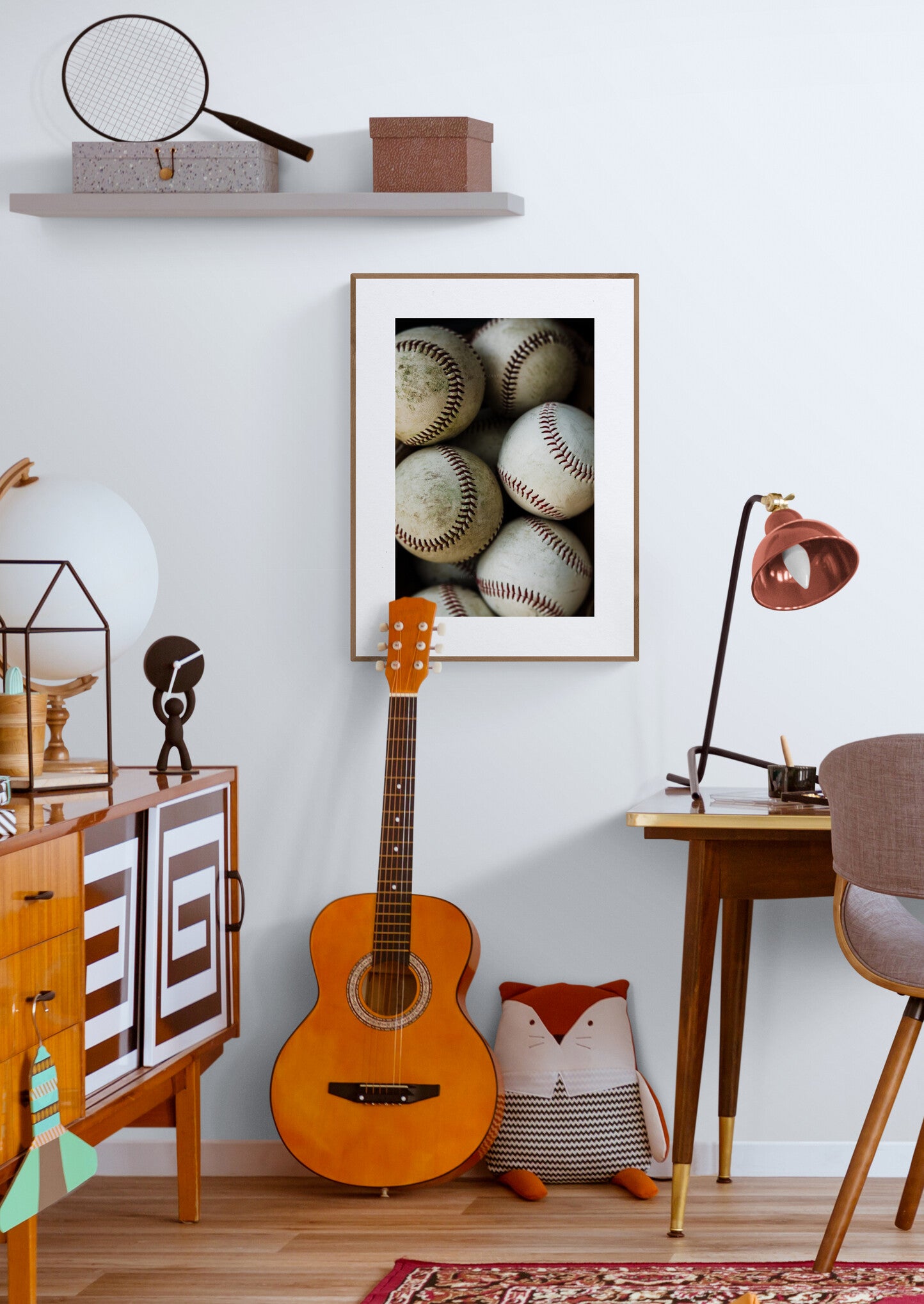 Baseballs Photograph Print as wall art in a children's bedroom