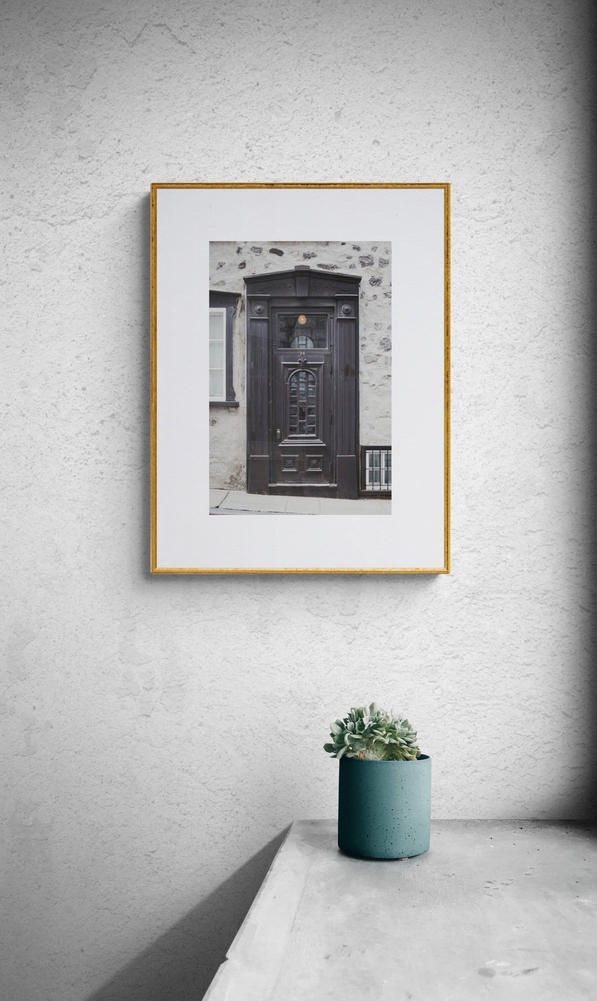 black wood door photograph of quebec city canada as wall art