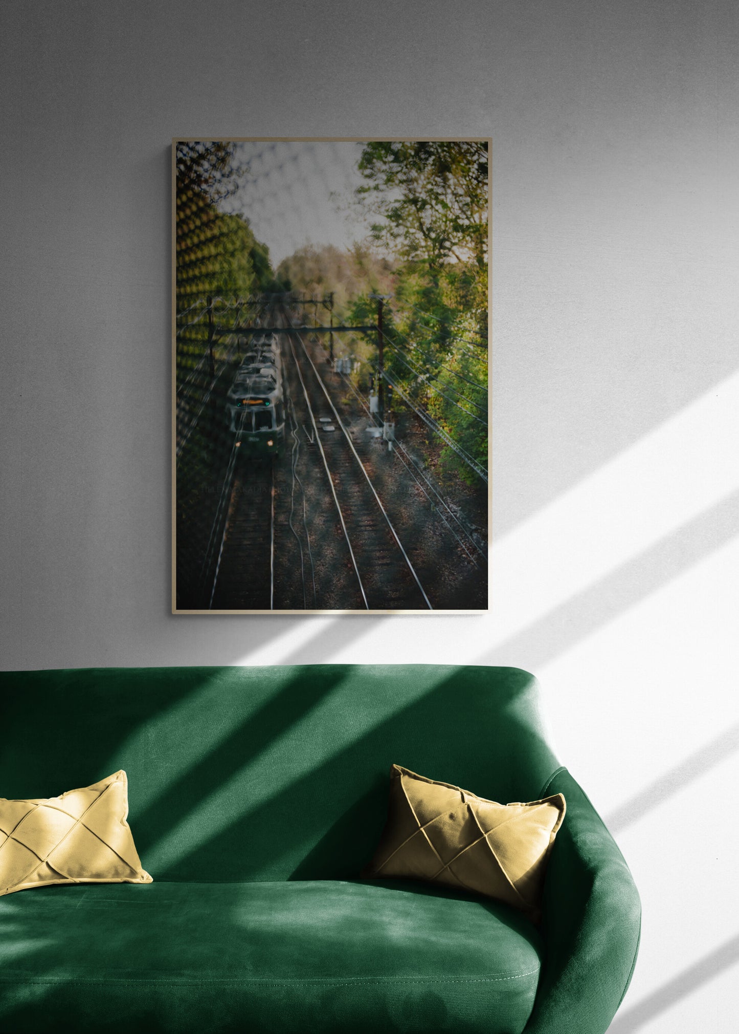 Boston's Green Line Train Photograph Print as as wall art in a living room