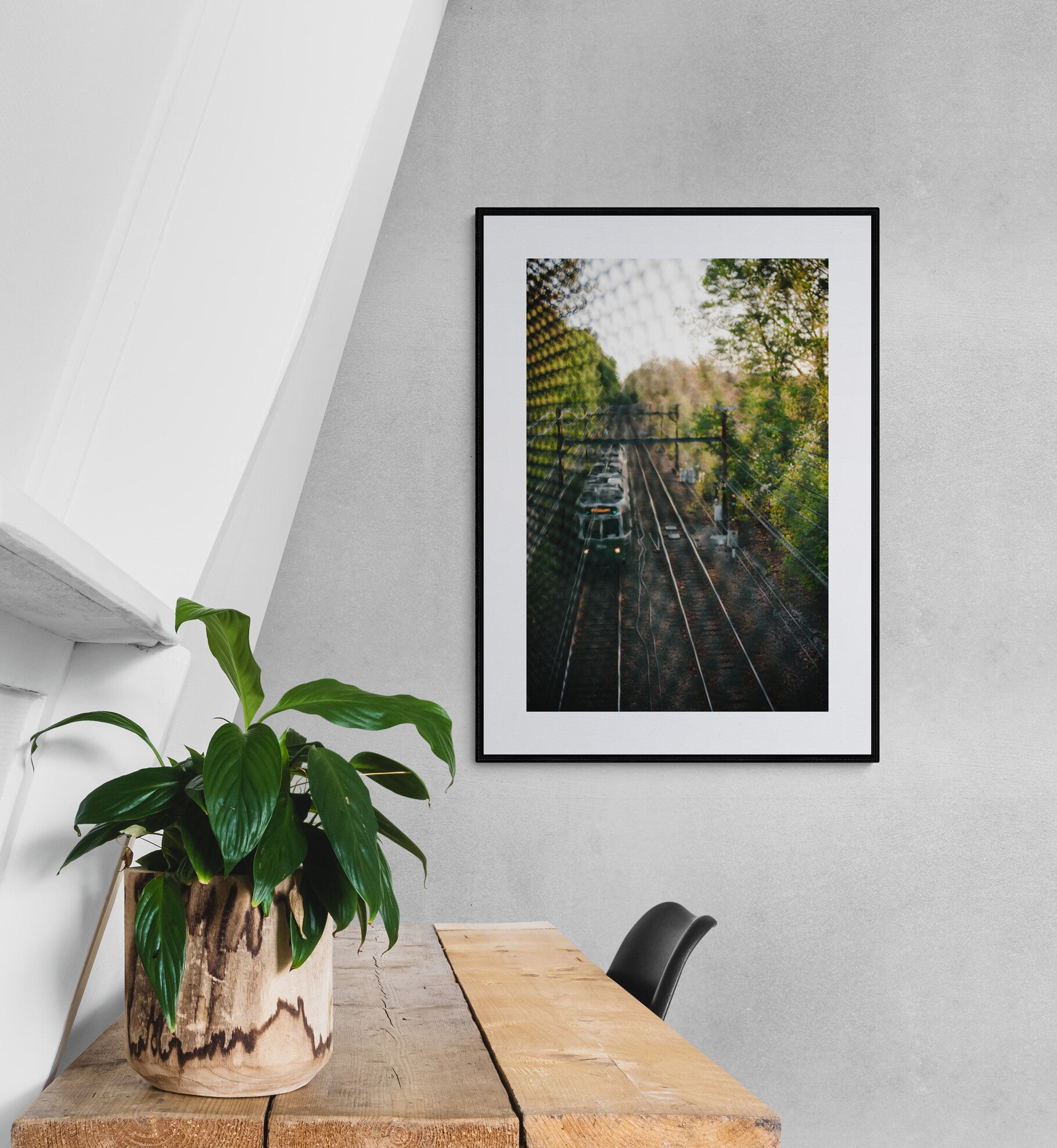 Boston's Green Line Train photograph print in a home office as wall art