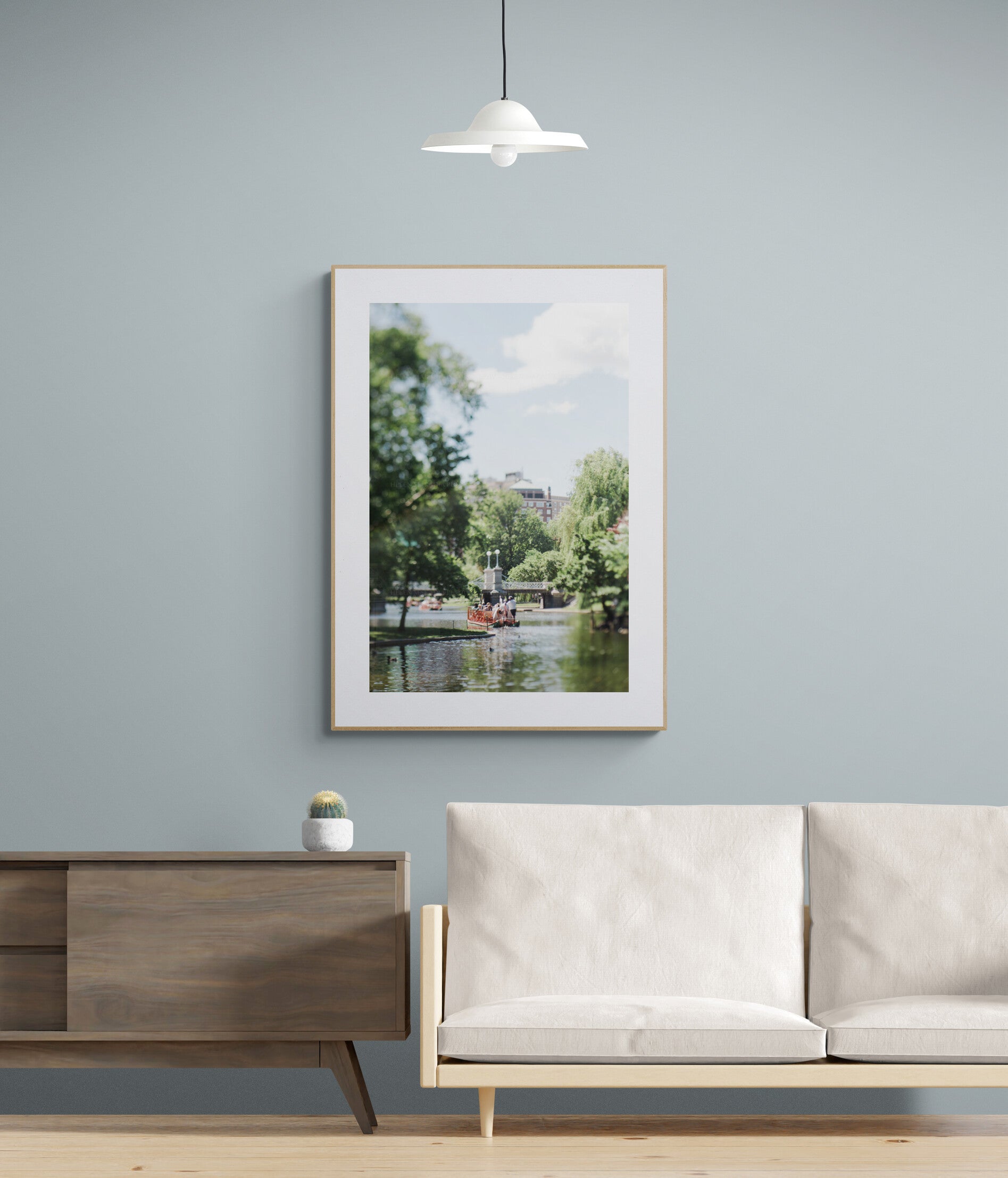 Boston Public Garden Photograph Wall Art in a minimalist style living room