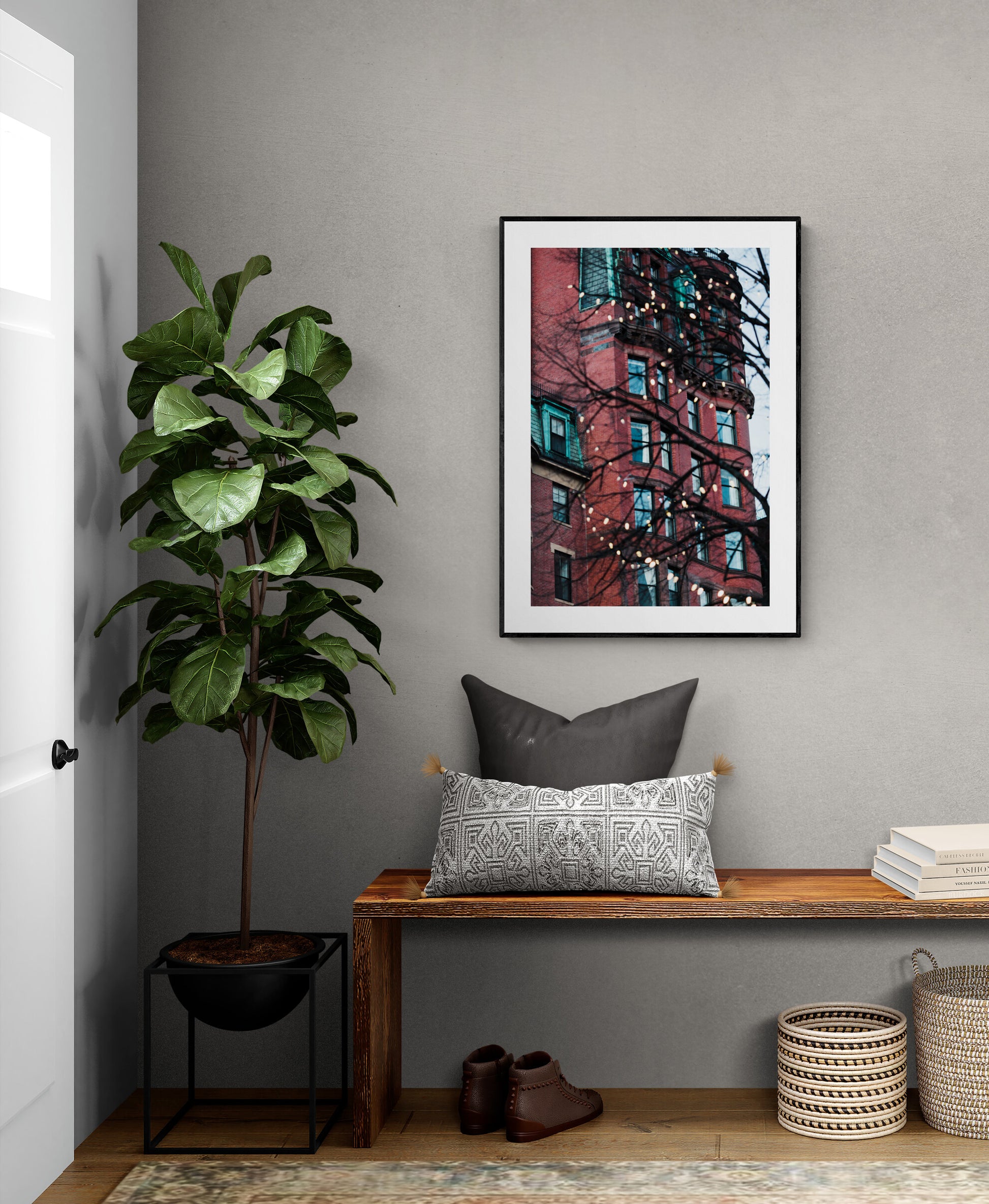 Boston Brownstone Photograph Print as Wall art in an Entryway