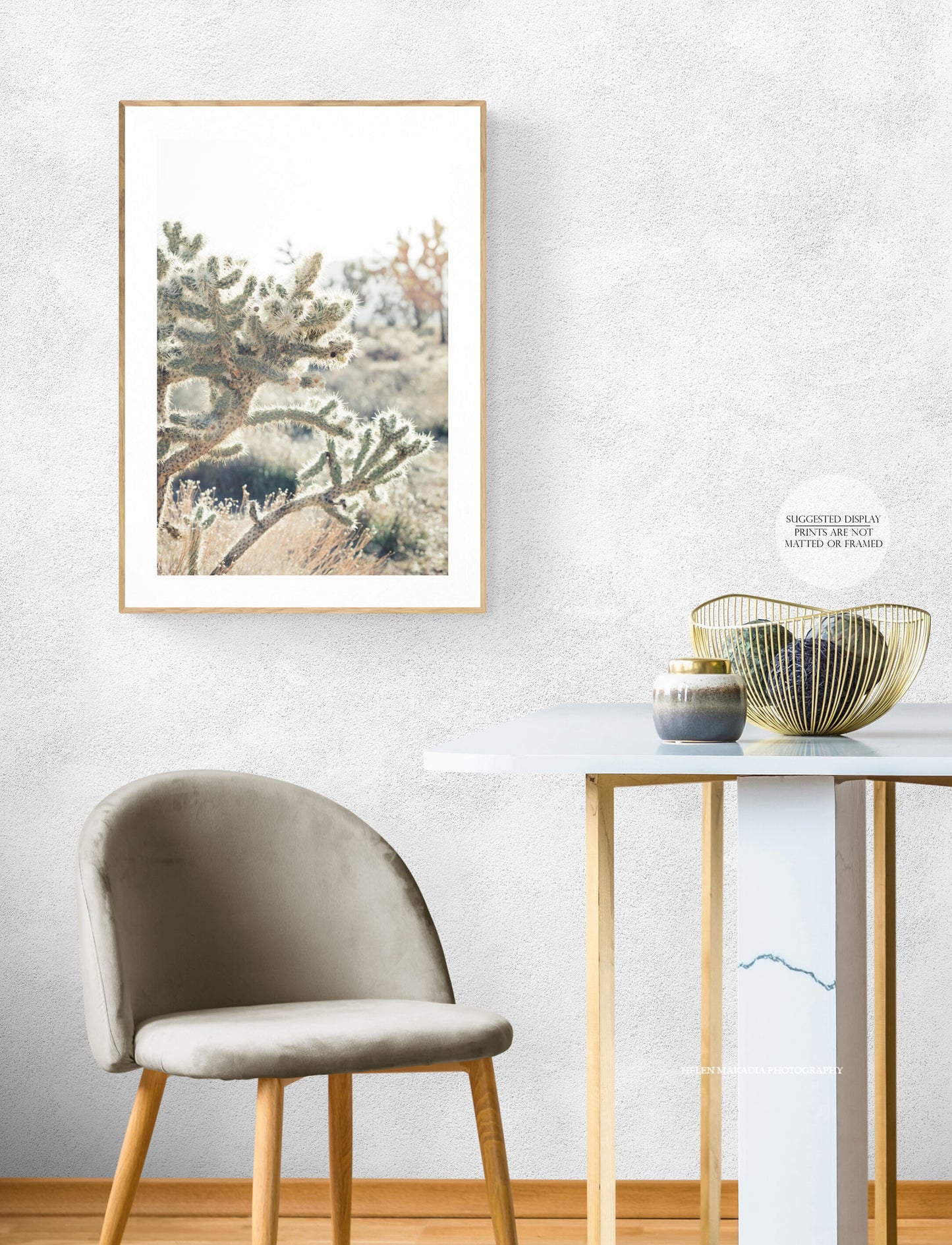 Sunlit Cactus in Joshua Tree Print Framed in a dining room
