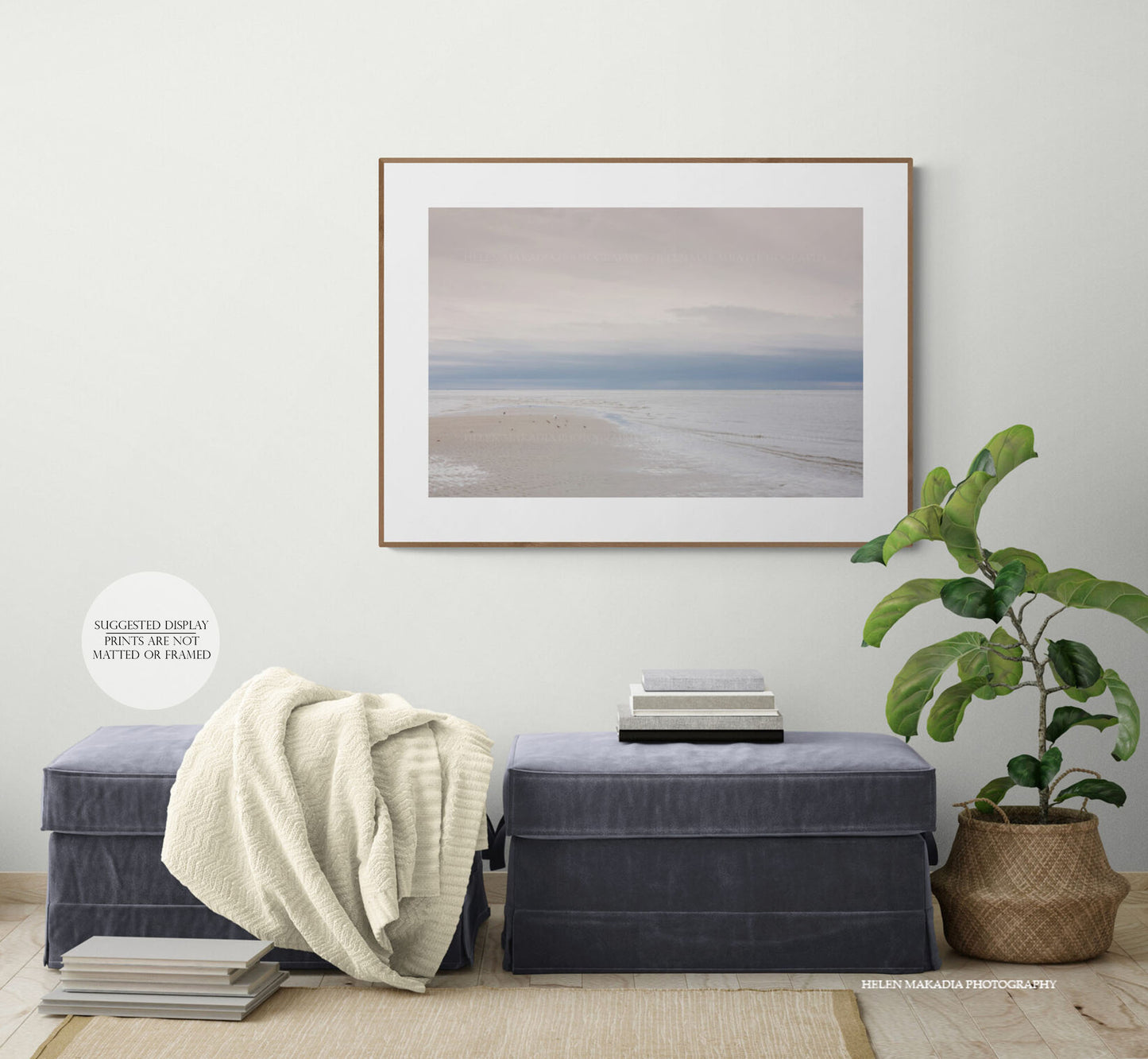 Calm Beach Framed Print in a Living Room 