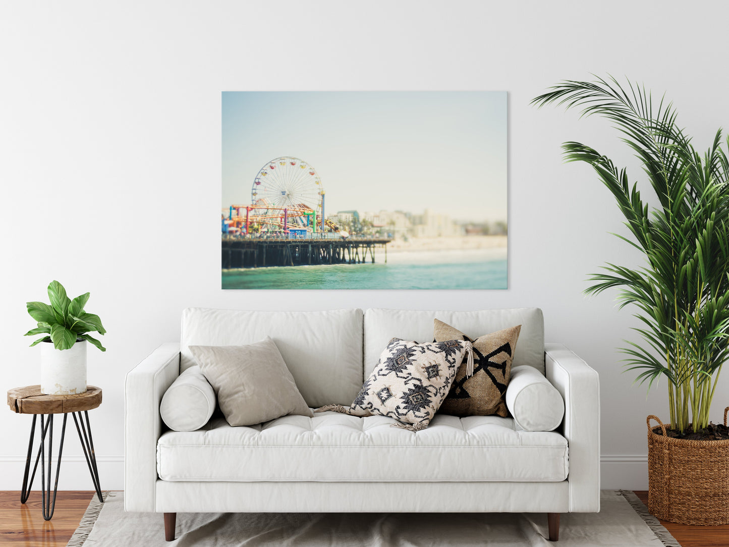 Santa Monica Pier photograph as Canvas in a Living Room Wall