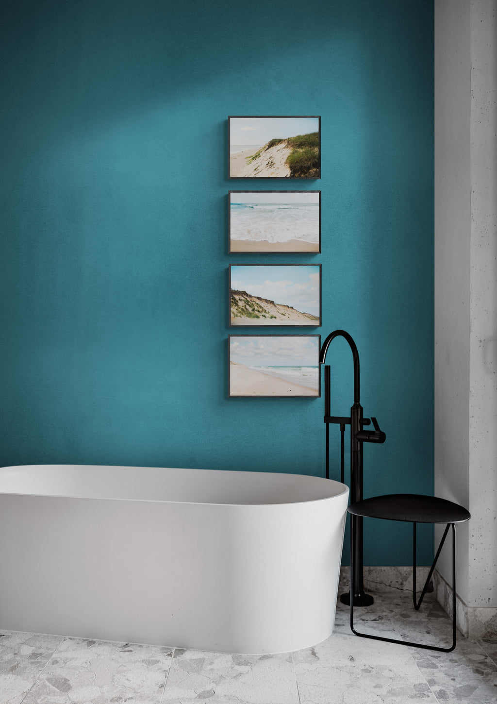 Marconi Beach Cape Cod Photography Set of 4 Prints as Wall Art in a Bathroom