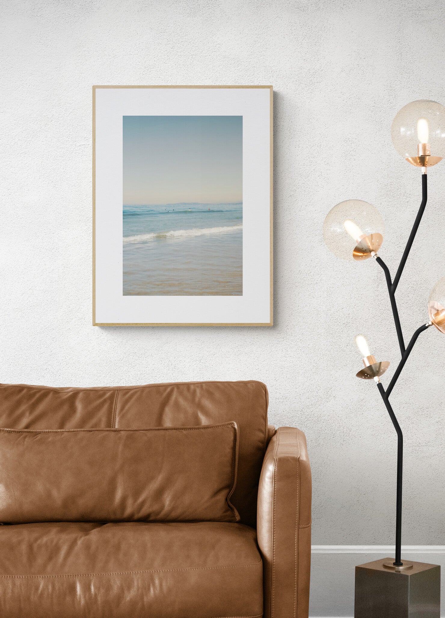 Carpinteria state beach california photograph as wall art in a leather couch in a living rooom