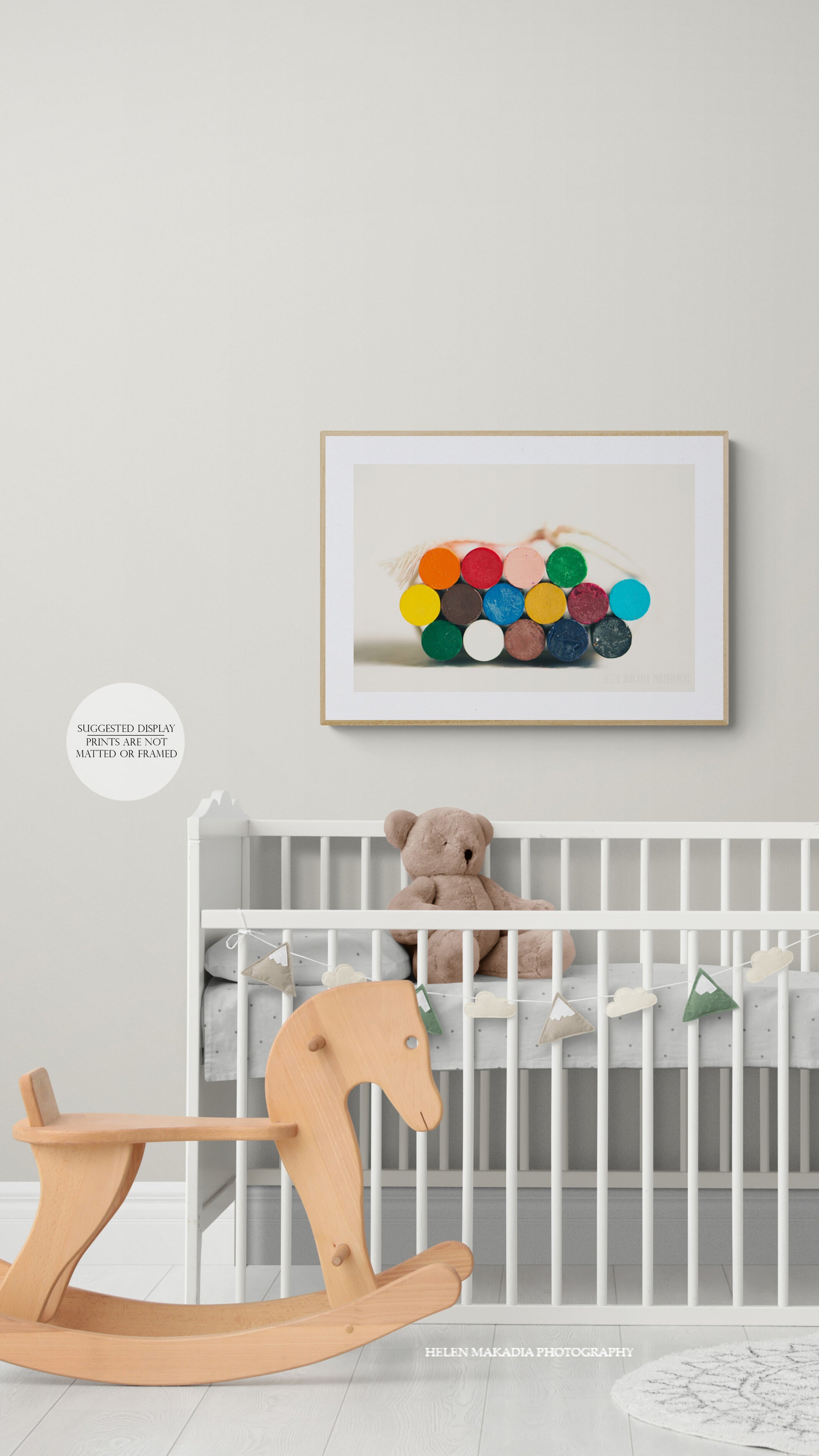 A Photograph of a Bundle of Crayons Ends as wall art in a nursery