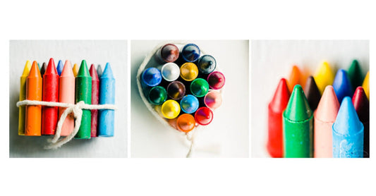 Set of 3 Photographs of a bundle of Crayons as Wall Art for Nursery and Kids Rooms