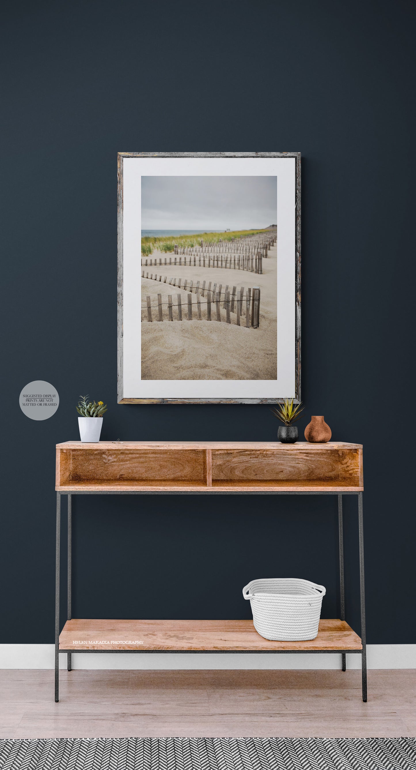 Moody Fences at Nauset Beach on a Dark Blue Entryway Wall above a Console Table