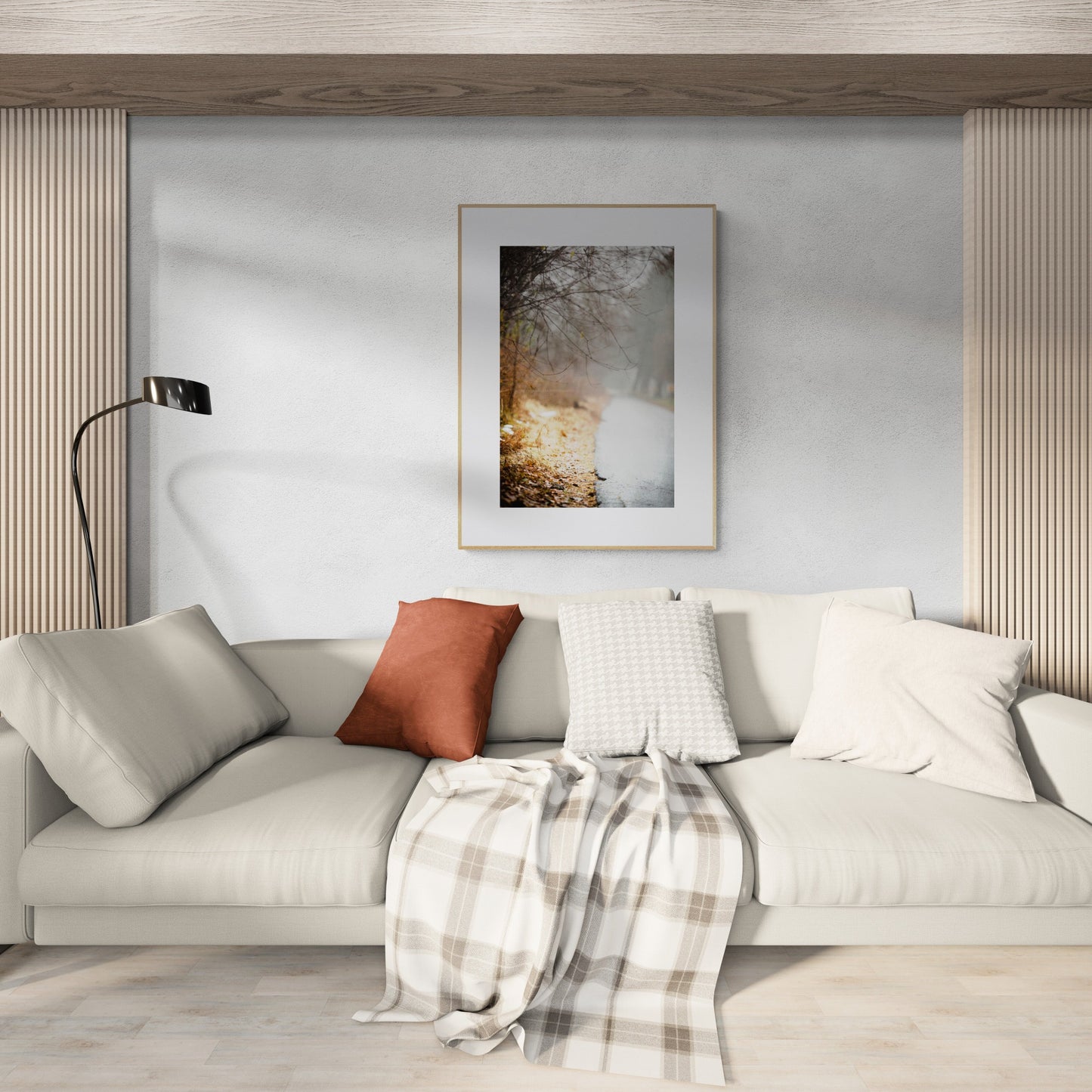 Foggy Bare Road Photograph in Winter in a Living Room as Wall Art