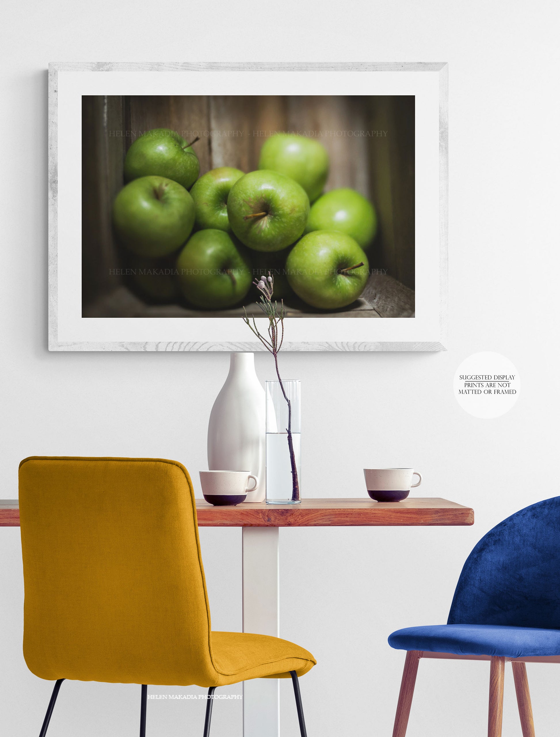 Framed print of green apples, kitchen wall art