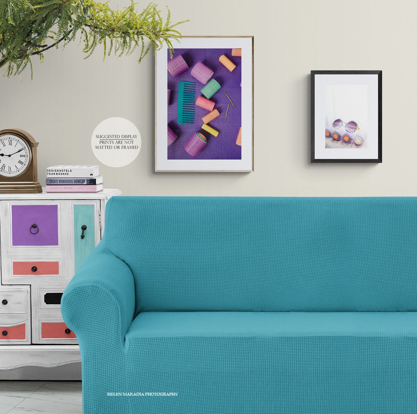 Framed Photograph of 80's Inspired Images of Hair Rollers, in the waiting room of a hair salon