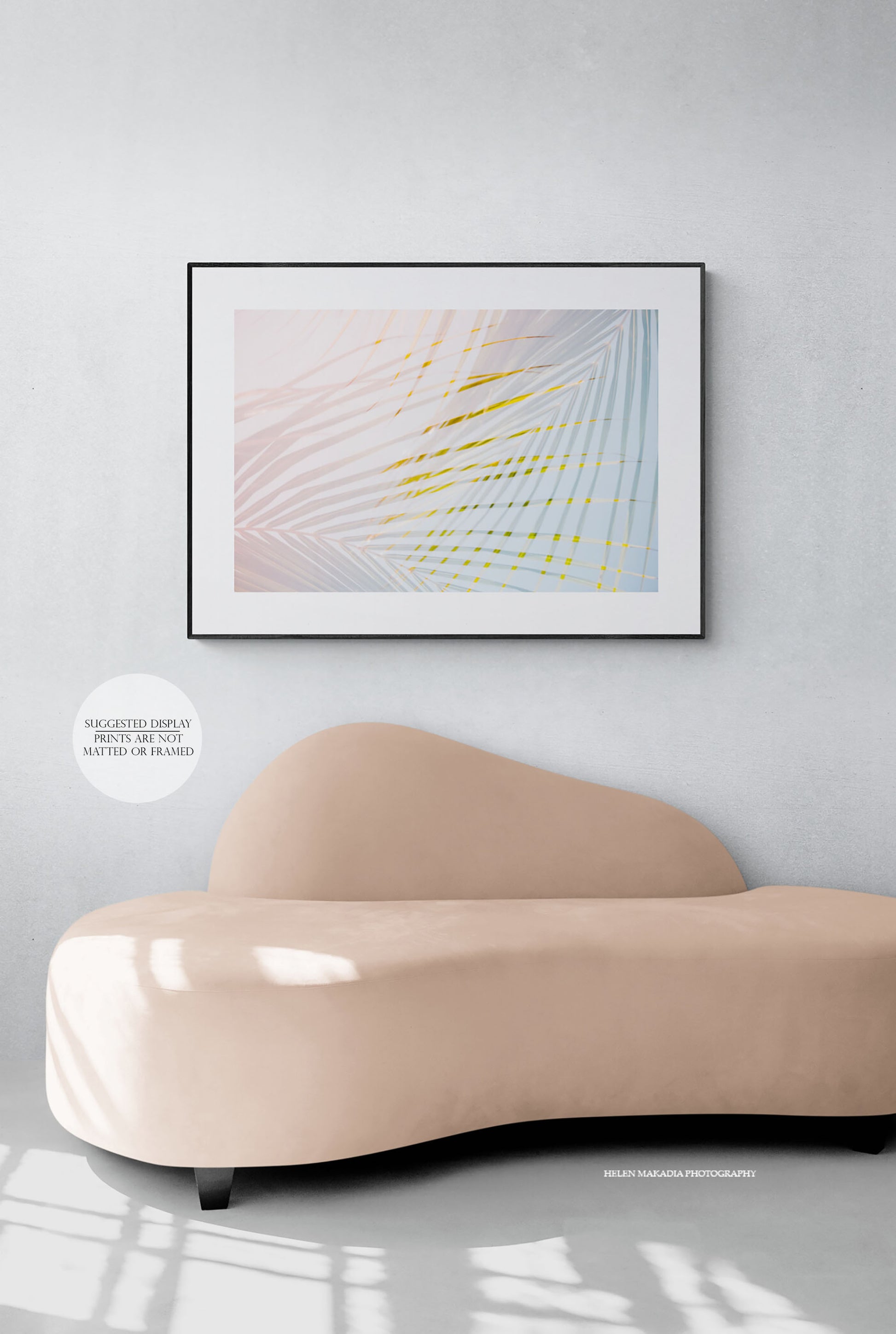 Abstract Palm Tree Photograph, Modern Wall Art shown in a contemporary living space
