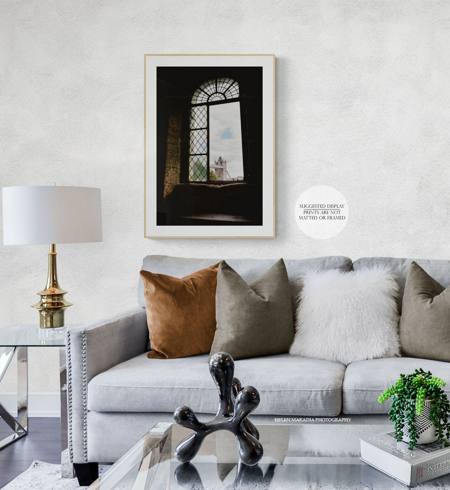 Framed Photograph of Tower Bridge in London as seen from the inside of the Tower of London, in a modern Living Room