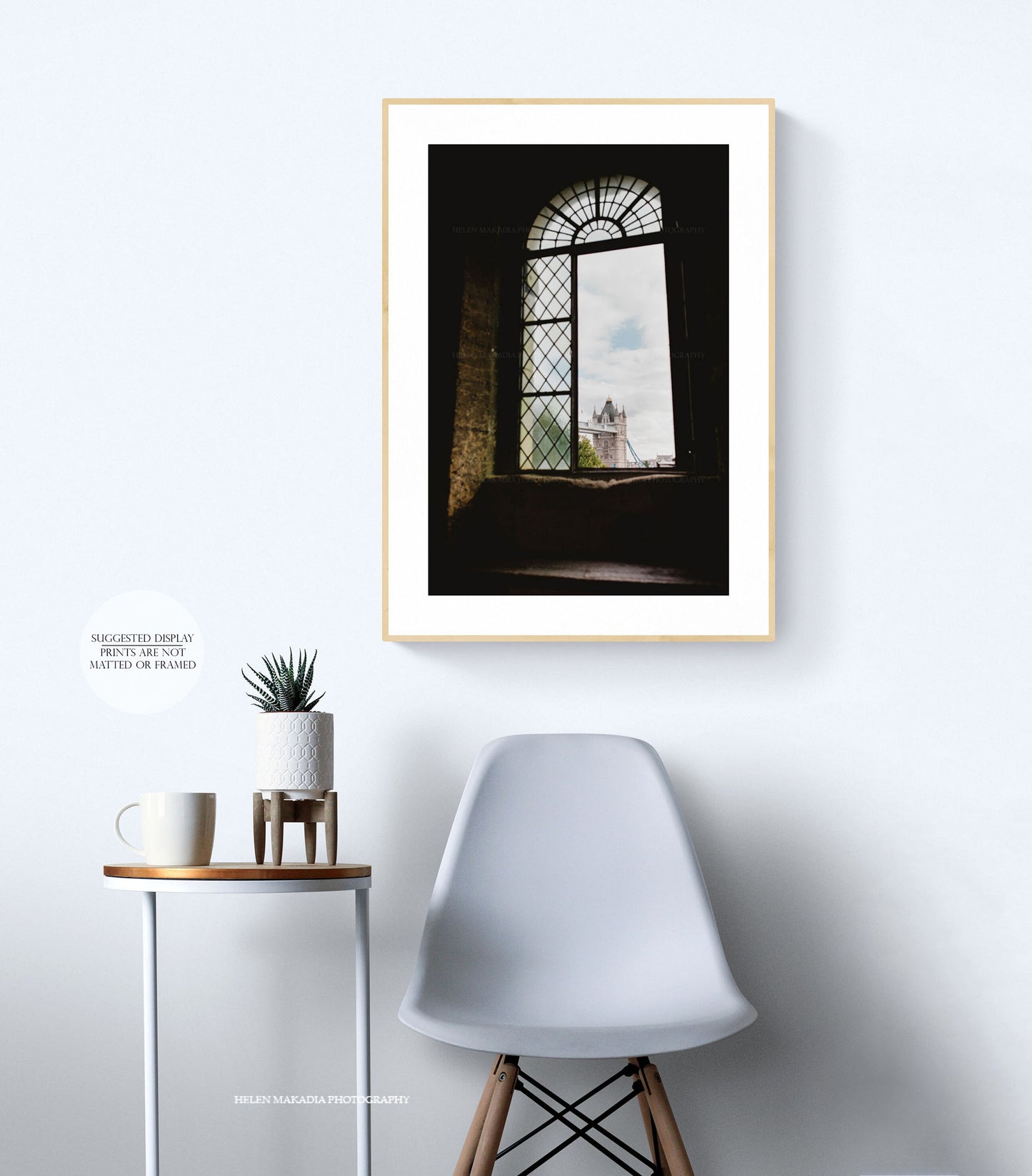 Framed Photograph of Tower Bridge in London as seen from the inside of the Tower of London, in a sitting room