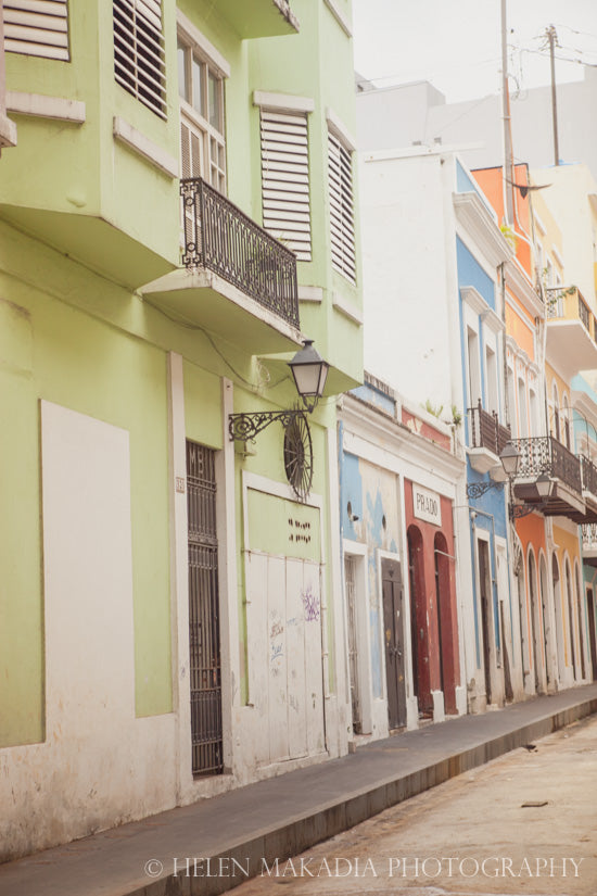 Colorful Photograph of the Streets of Old San Juan Puerto Rico filled with pastels as wall art 