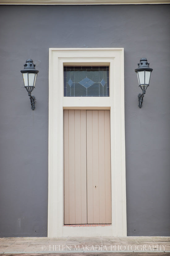 Photograph Print of Pink Wooden Front Door and Purple Wall of Old San Juan in Puerto Rico 