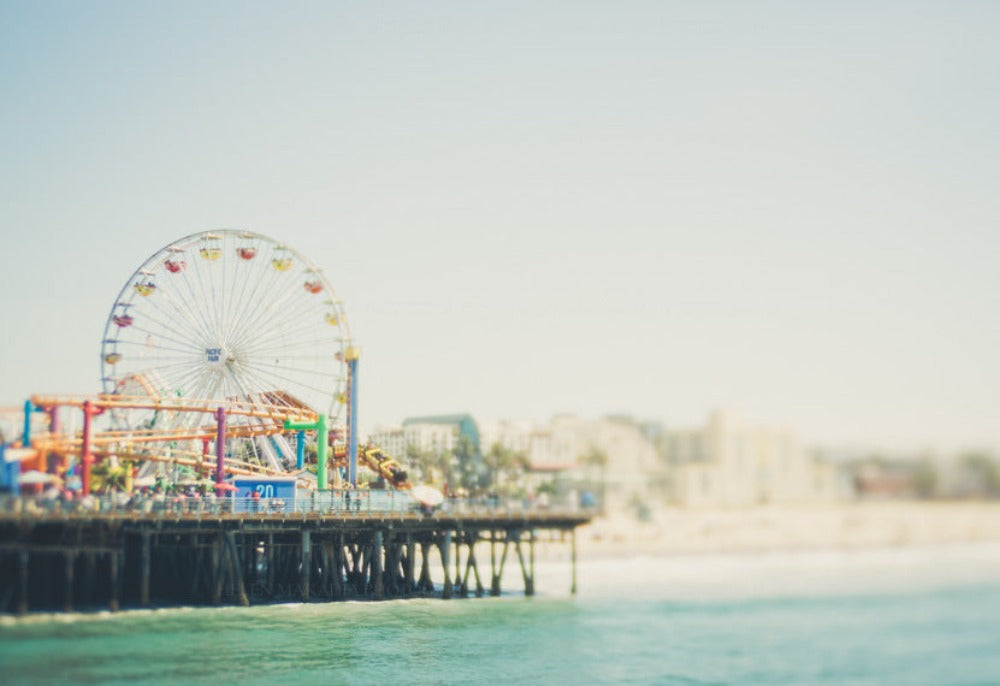 Photograph of Santa Monica Pier in Pastel Colors with Teal, Aqua and Tan hues