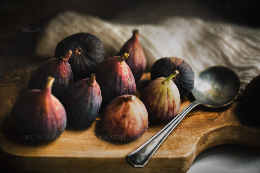 Figs Photograph Print on a cutting board with a spoon as wall art
