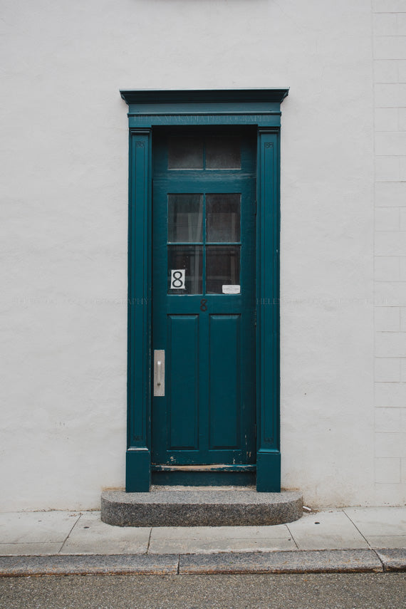 Photograph of Teal Blue Wood Door in Quebec City Canada