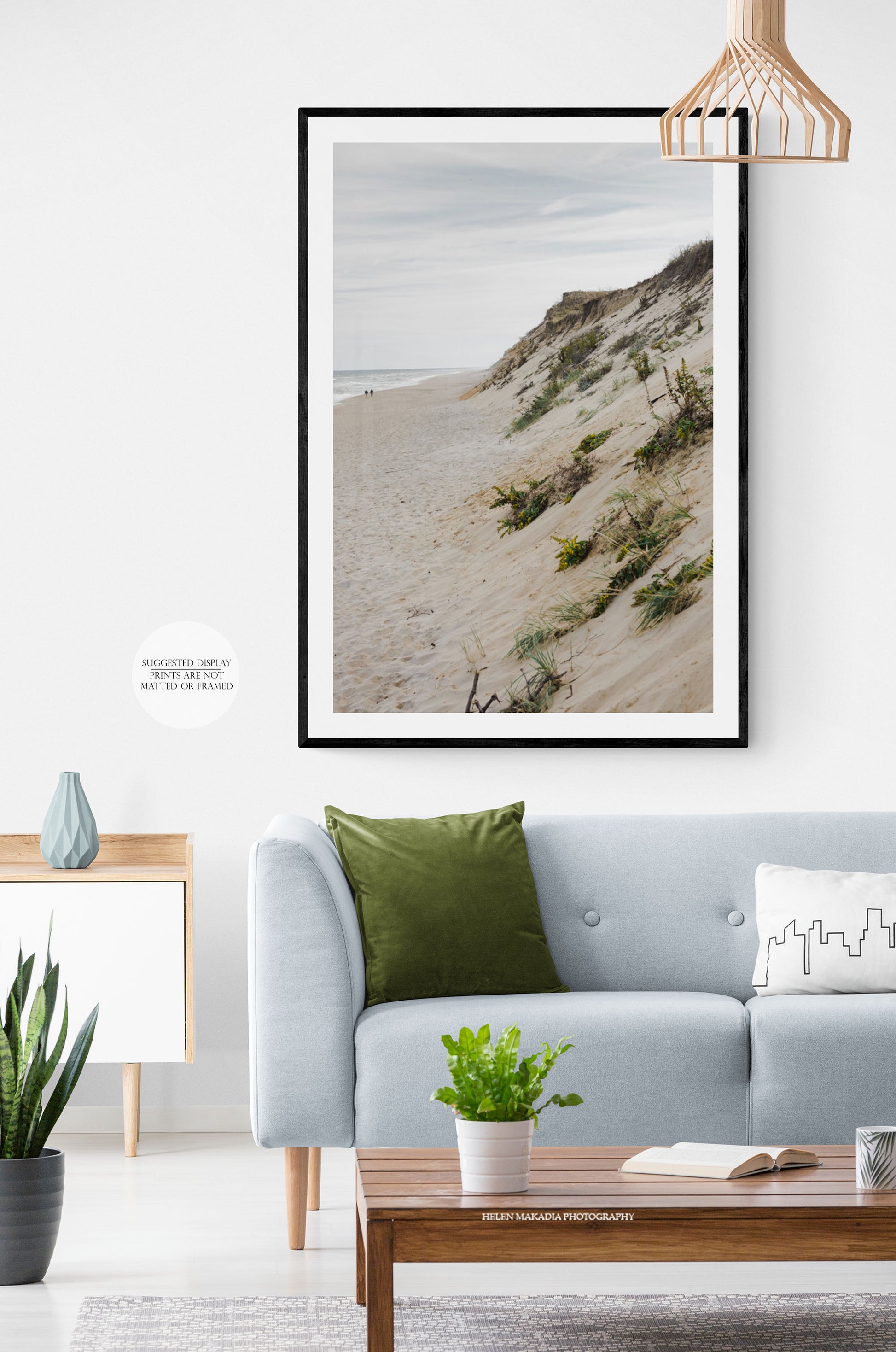 Marconi Cliffs and Beach Print Framed in a Living Room