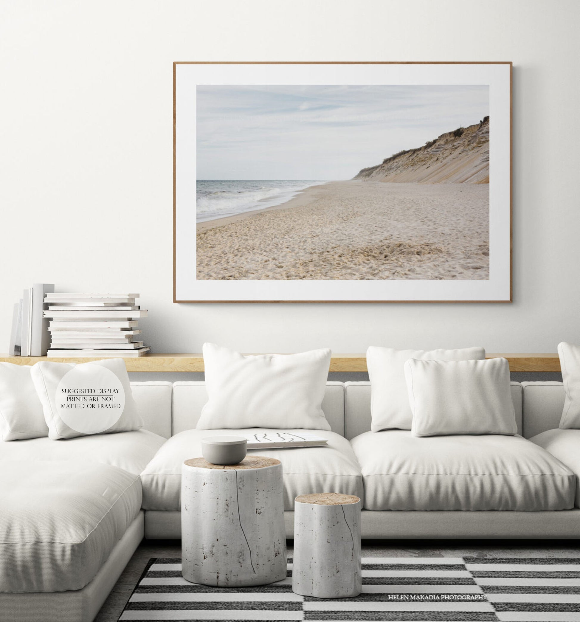 Framed Beach Print of Marconi Cliffs in Living Room