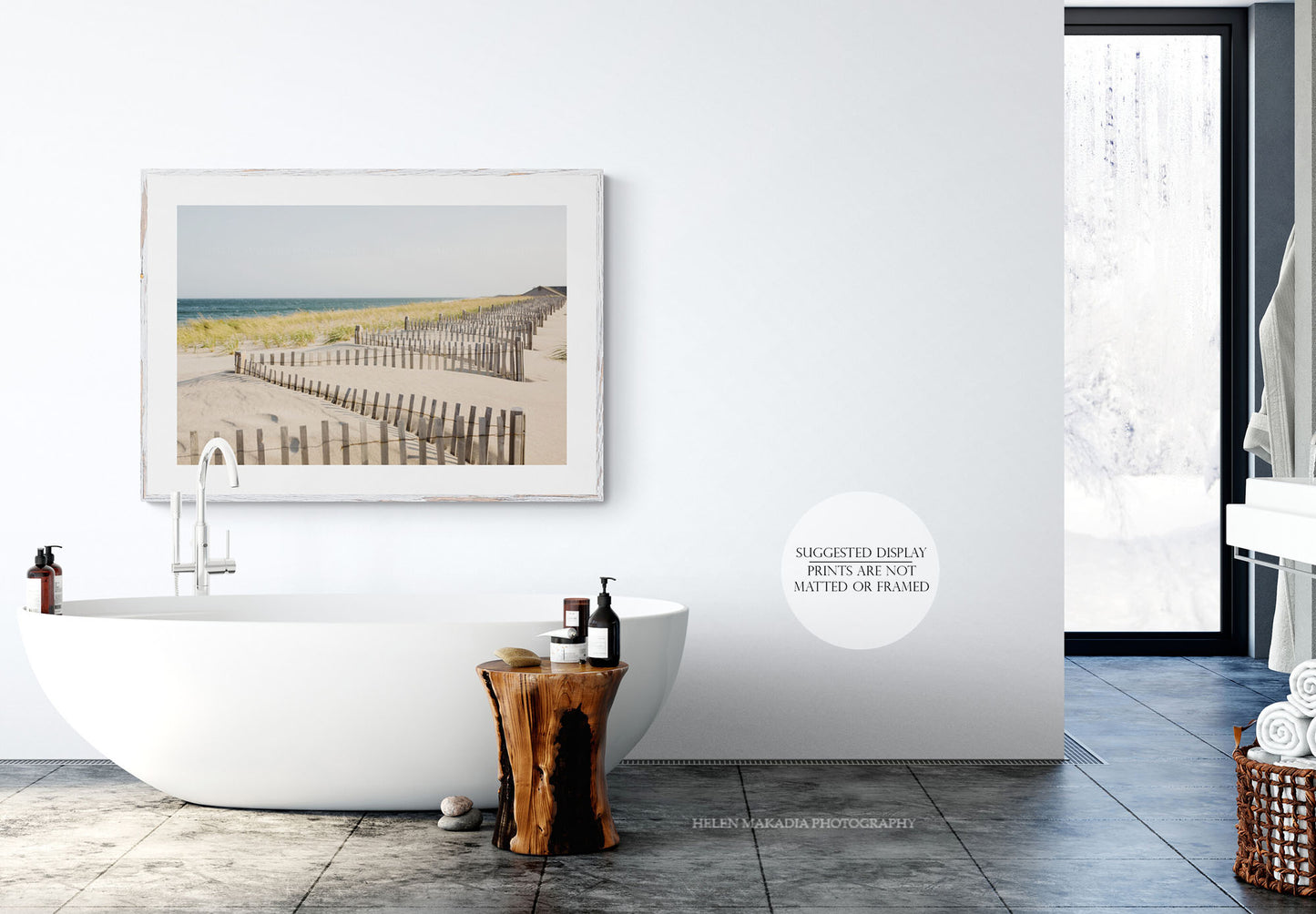 Nauset Beach Fences and Sand Cape Cod Wall Art in a Bathroom