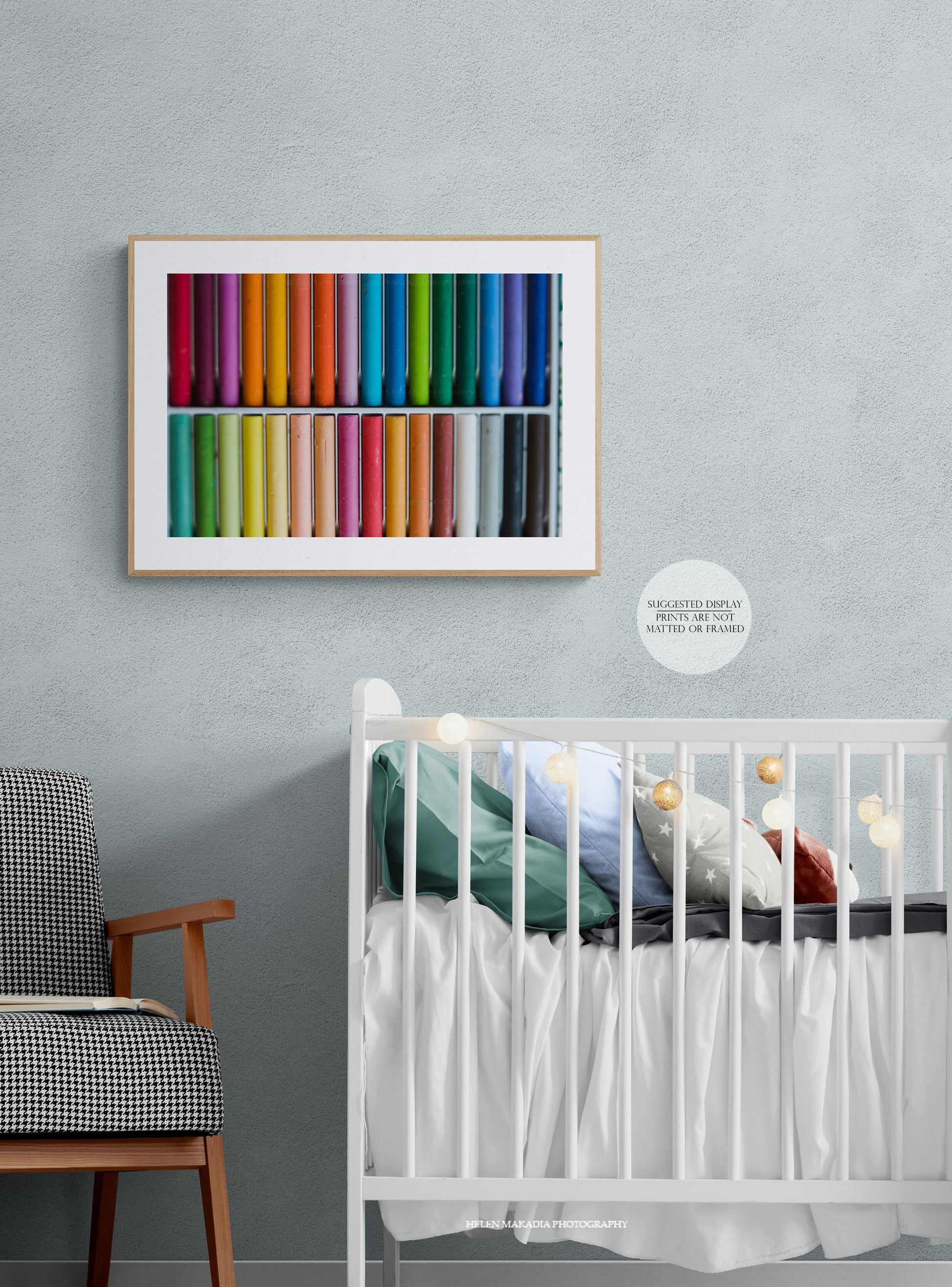 Colorful Pastels in a Box, framed in a nursery