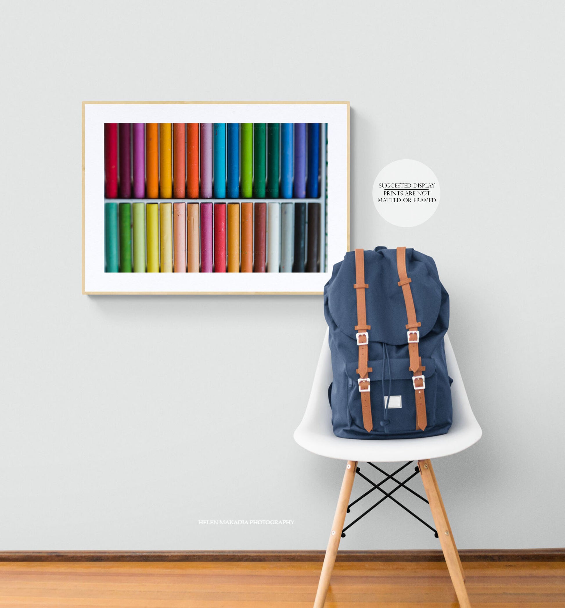 Colorful Pastels in a Box, framed in a hallway