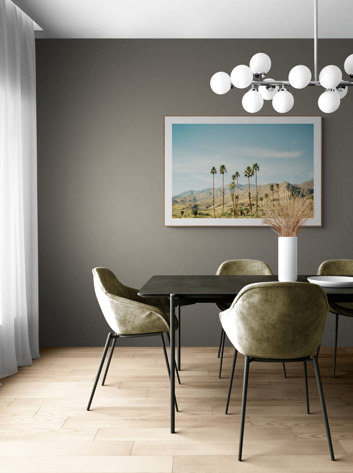 Photograph of Palm Trees of Palm Springs as wall art in a dining room