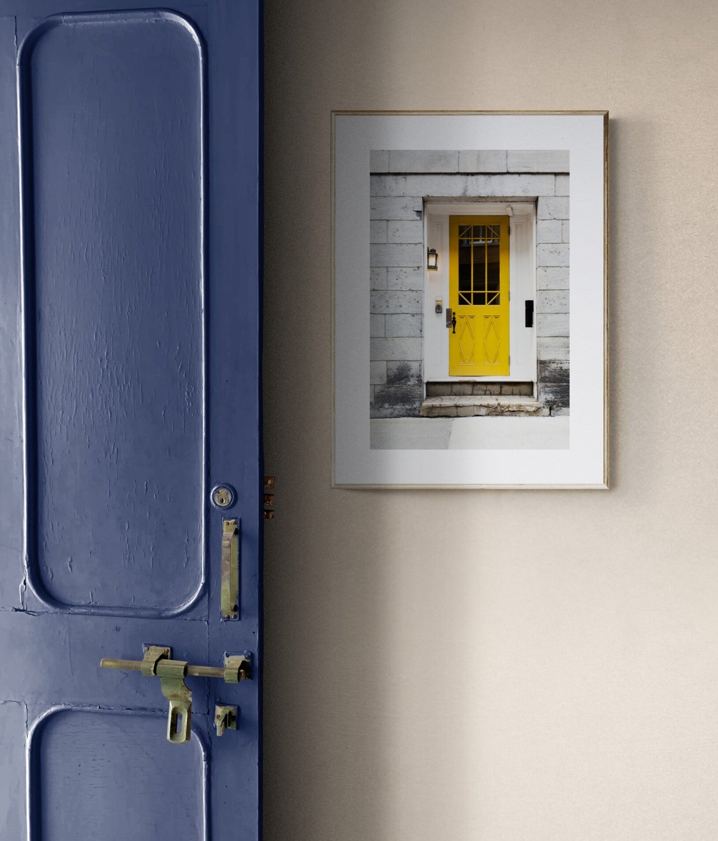 Photograph Print of a Yellow Door of Old QUebec City Canada in an entryway as wall art