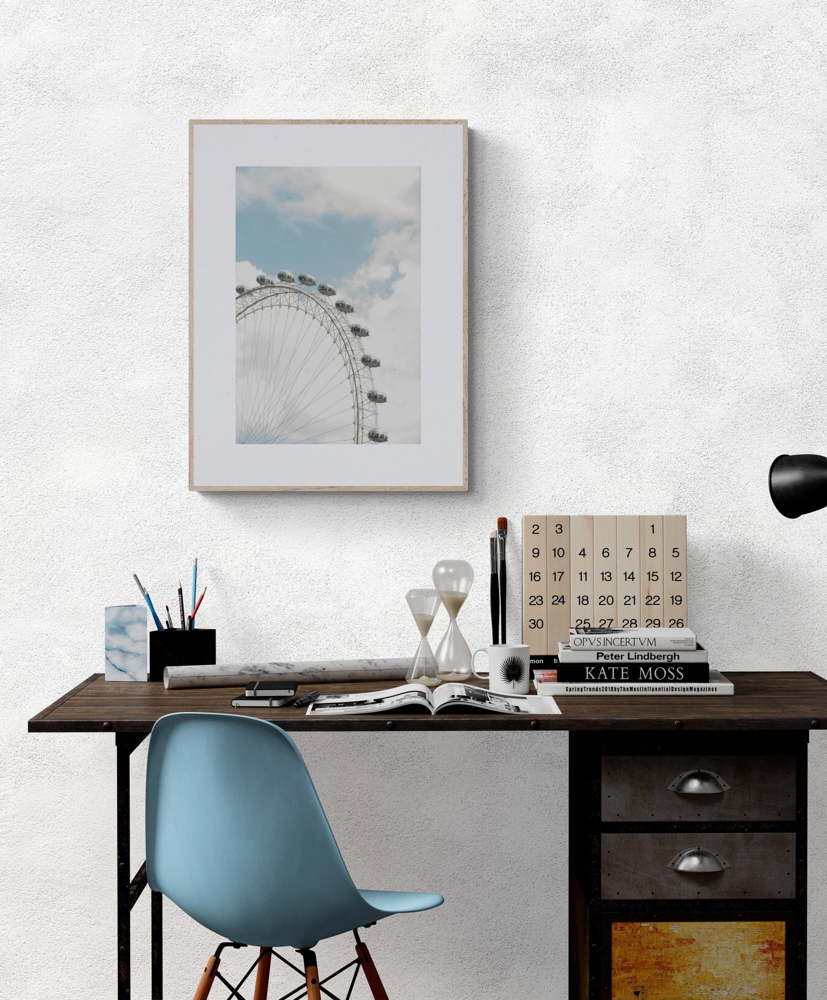 Photograph of London Eye attraction as wall art in a home office