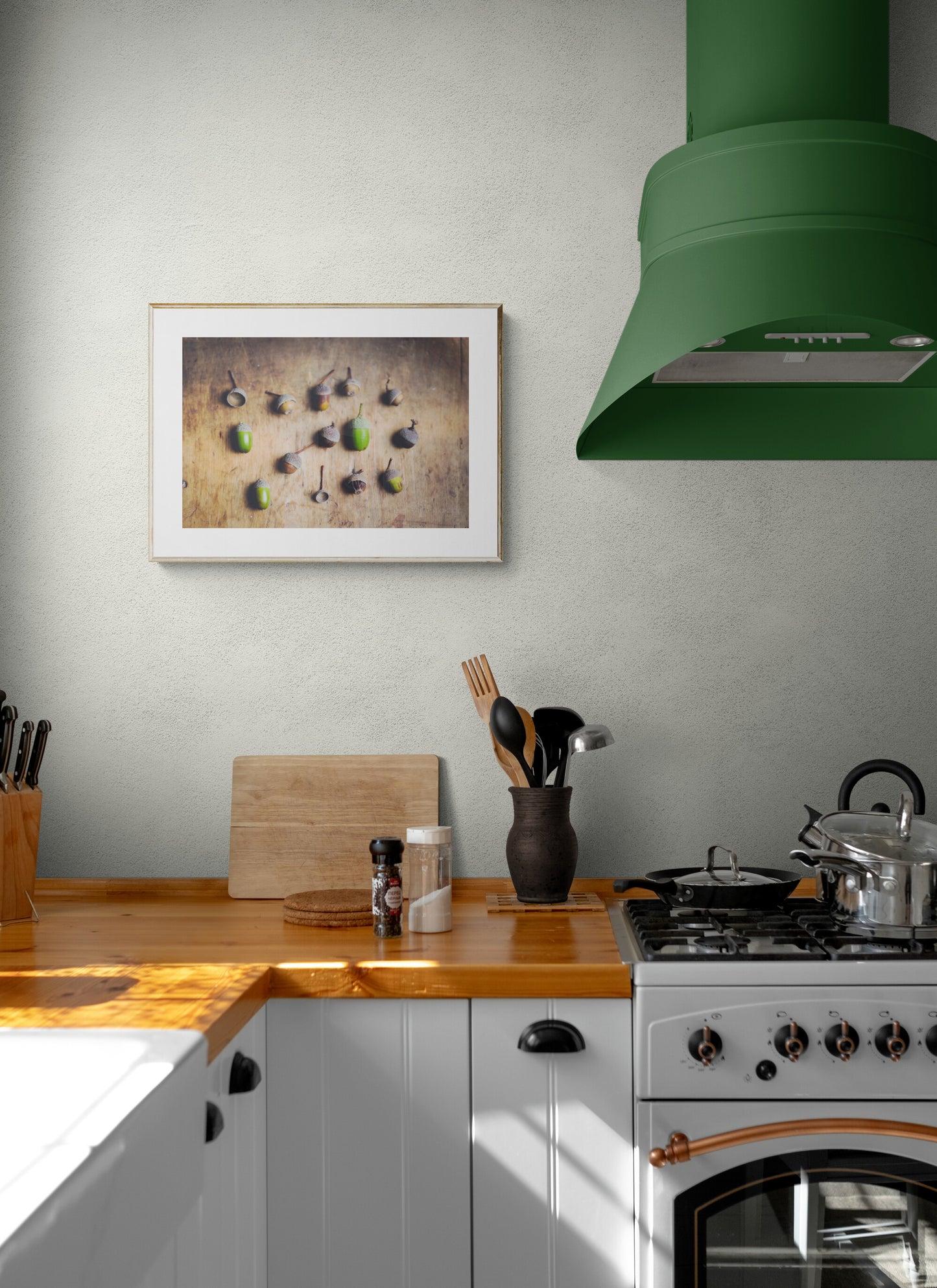 photograph of acorns in a kitchen as a wall art print