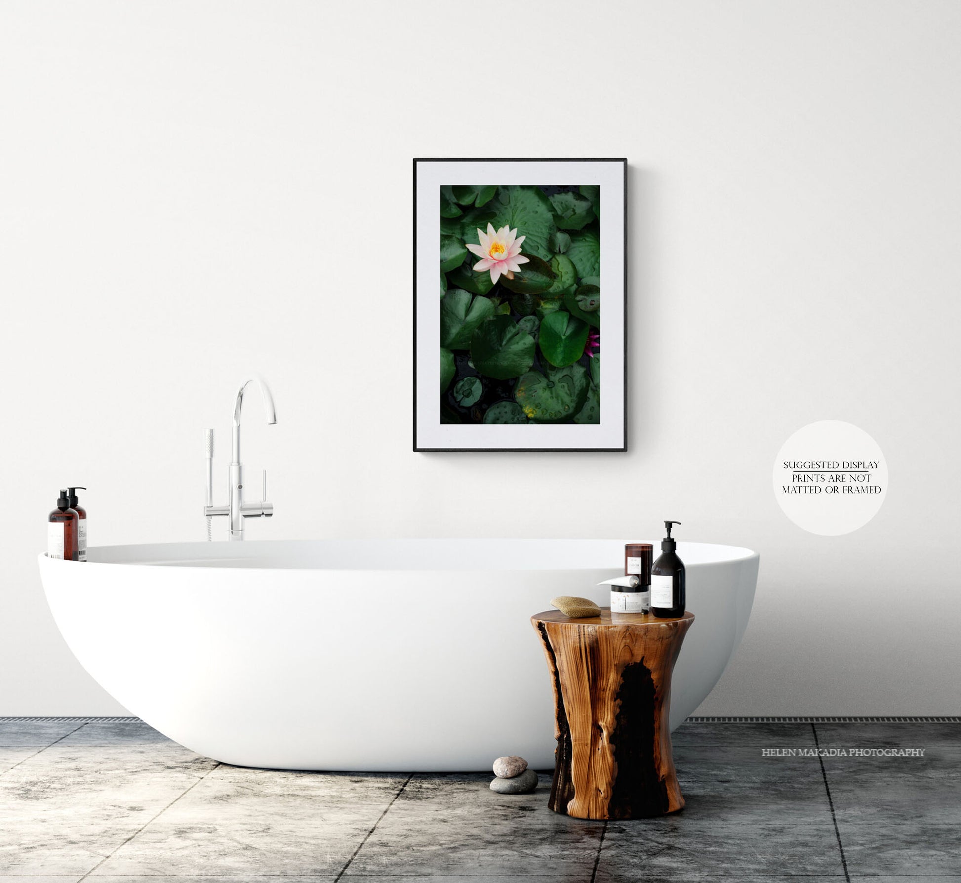 pink lily pad print in a bathroom
