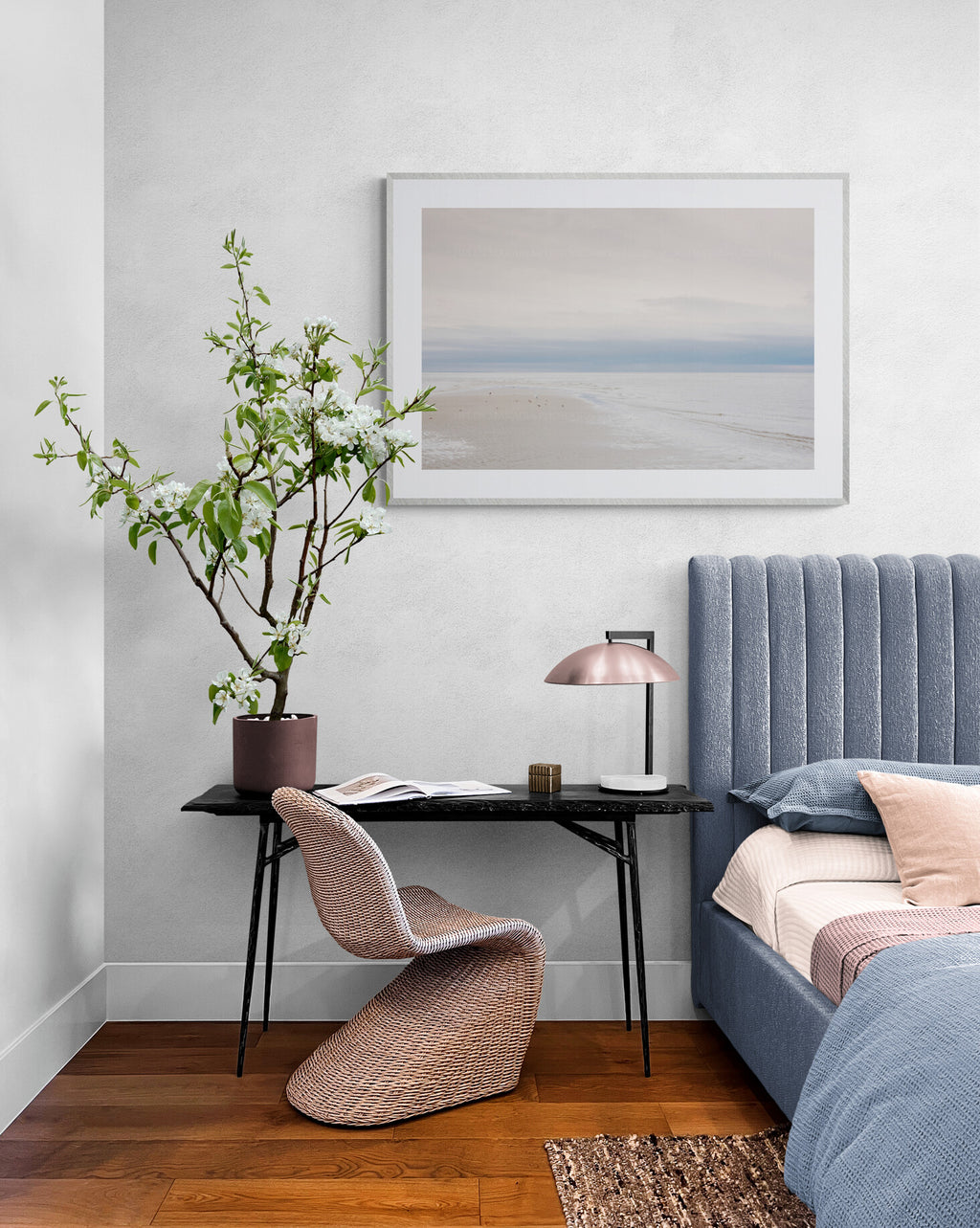 Pink and Blue Seascape Cape Cod Wall Art  in a Bedroom