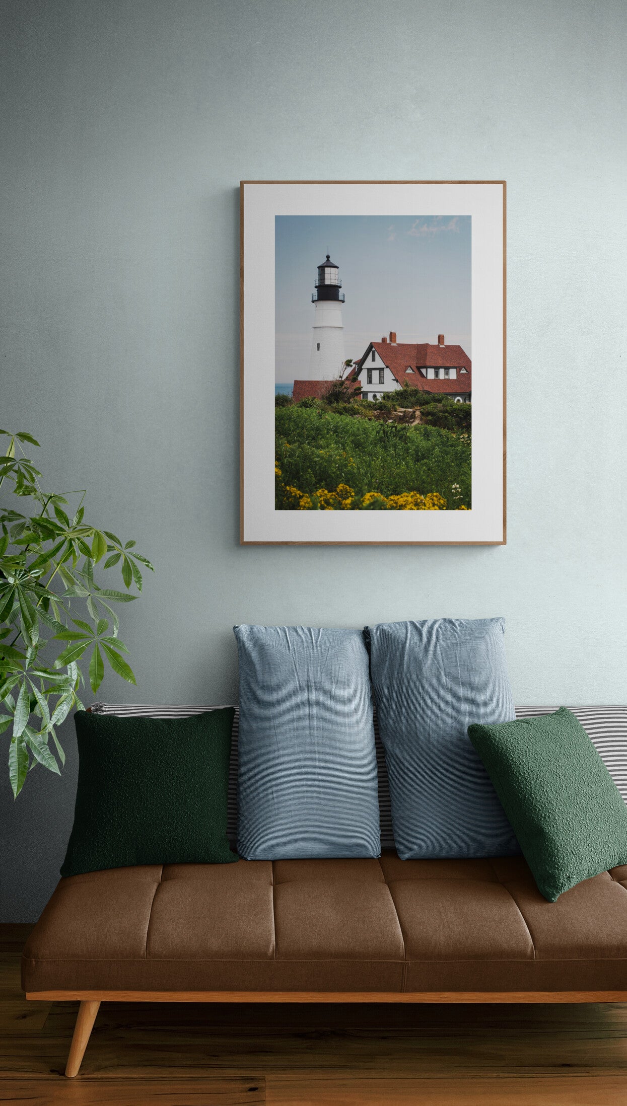 Portland Head Light Maine Lighthouse Photography print in a living room as wall art