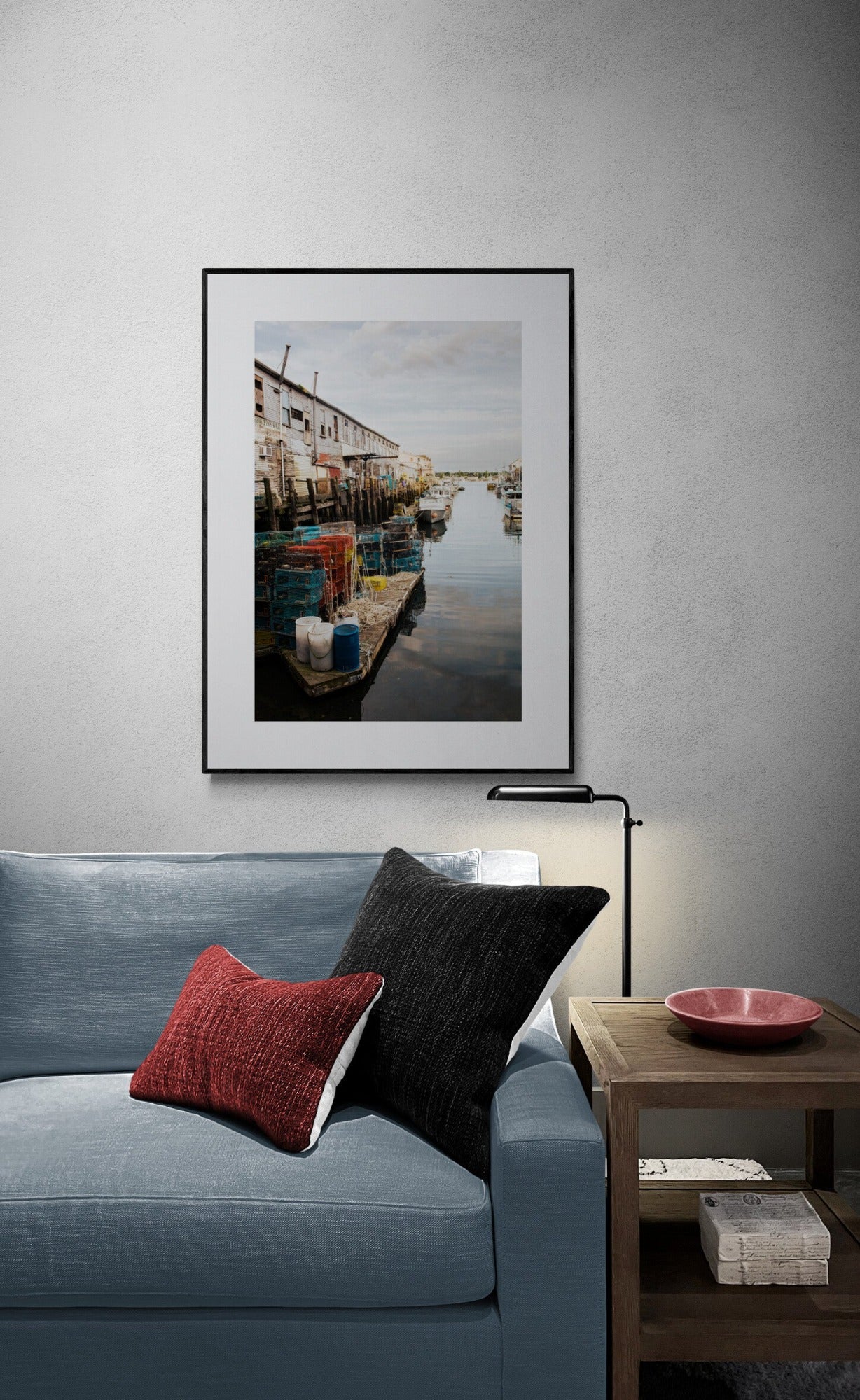 Photograph of Portland Maine Waterfront of Lobster Traps as Living ROom wall art