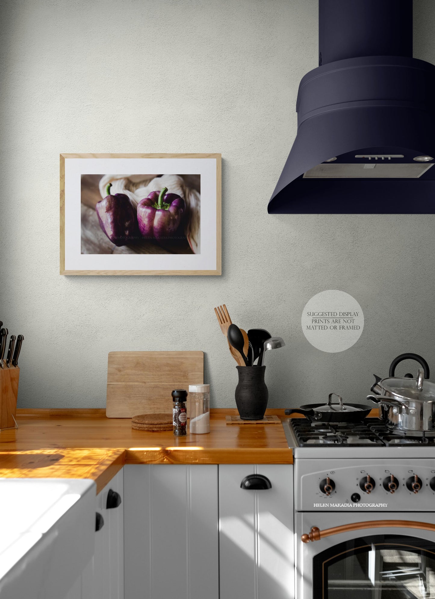 Photograph of Purple Pepper displayed as wall art in a kitchen