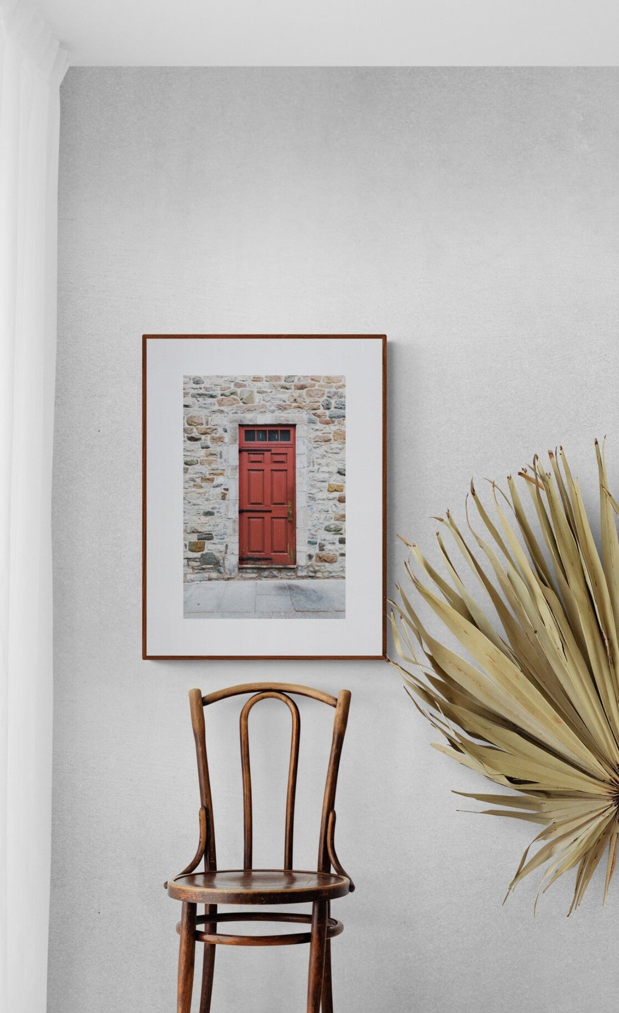 Weathered Red Wood Door of Quebec CIty Photograph Print near a window