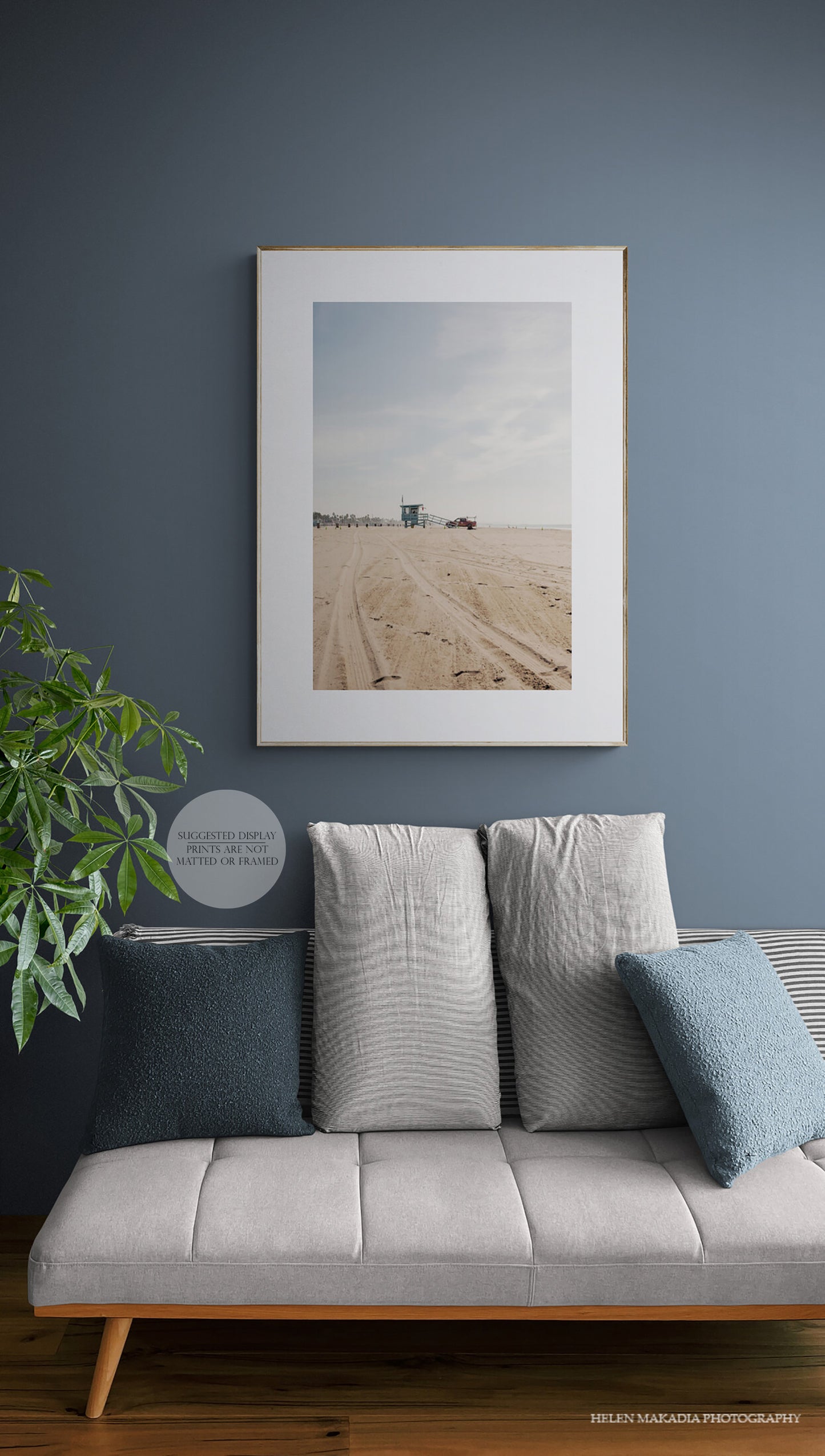 Santa Monica Lifeguard Tower Framed Photograph as Wall Art Print over  a Couch 